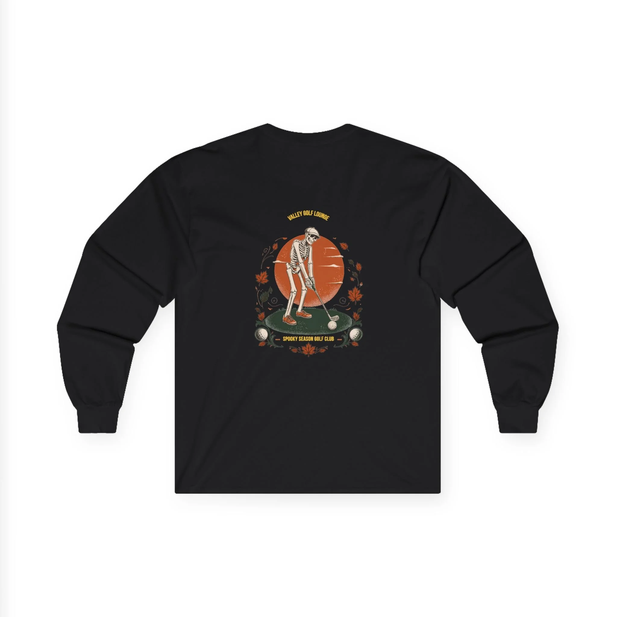 Long Sleeve Tee — Retro Golf Skeleton Graphic ‘Live to swing’