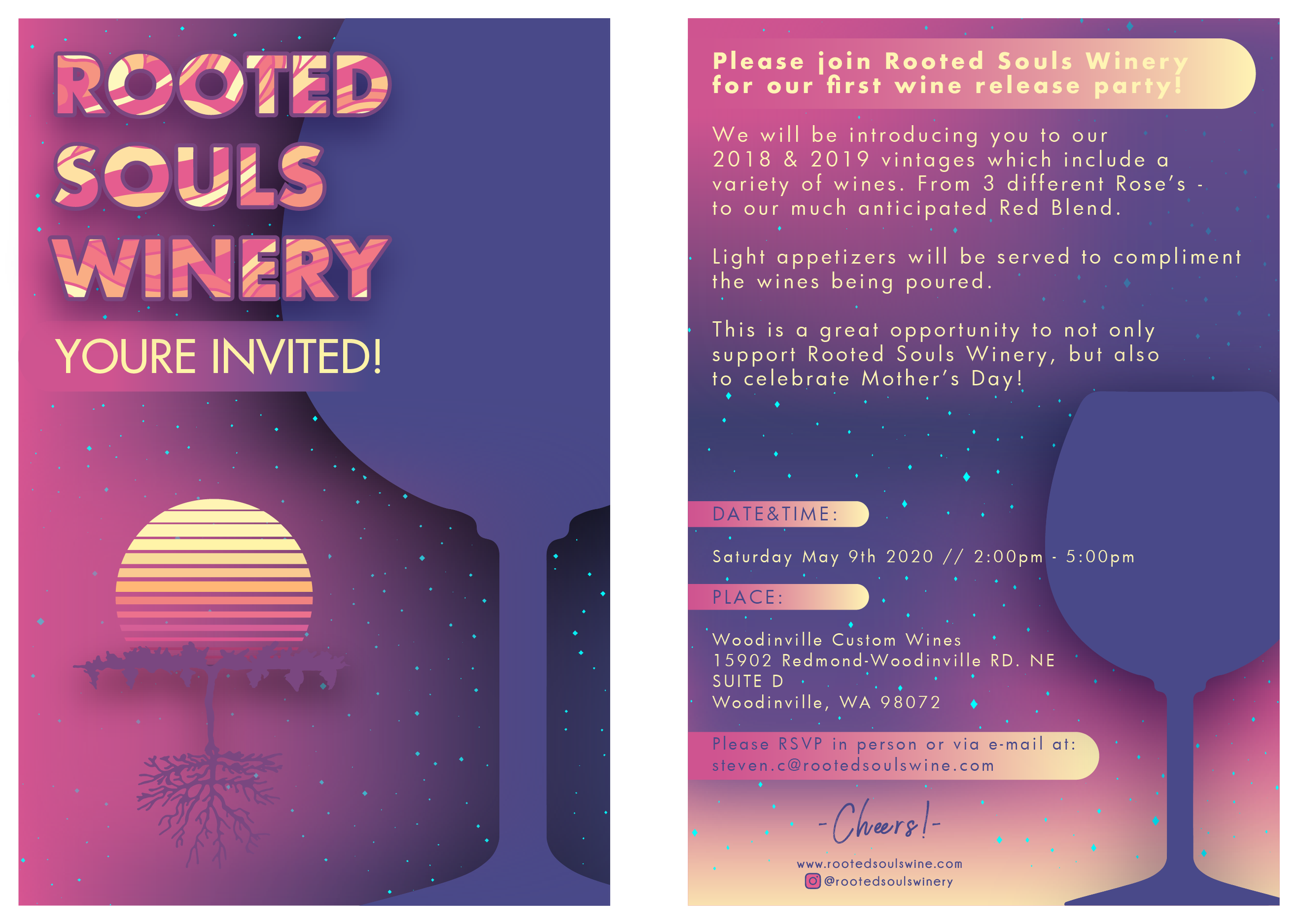 ROOTED SOULS wine release party invite. 2020