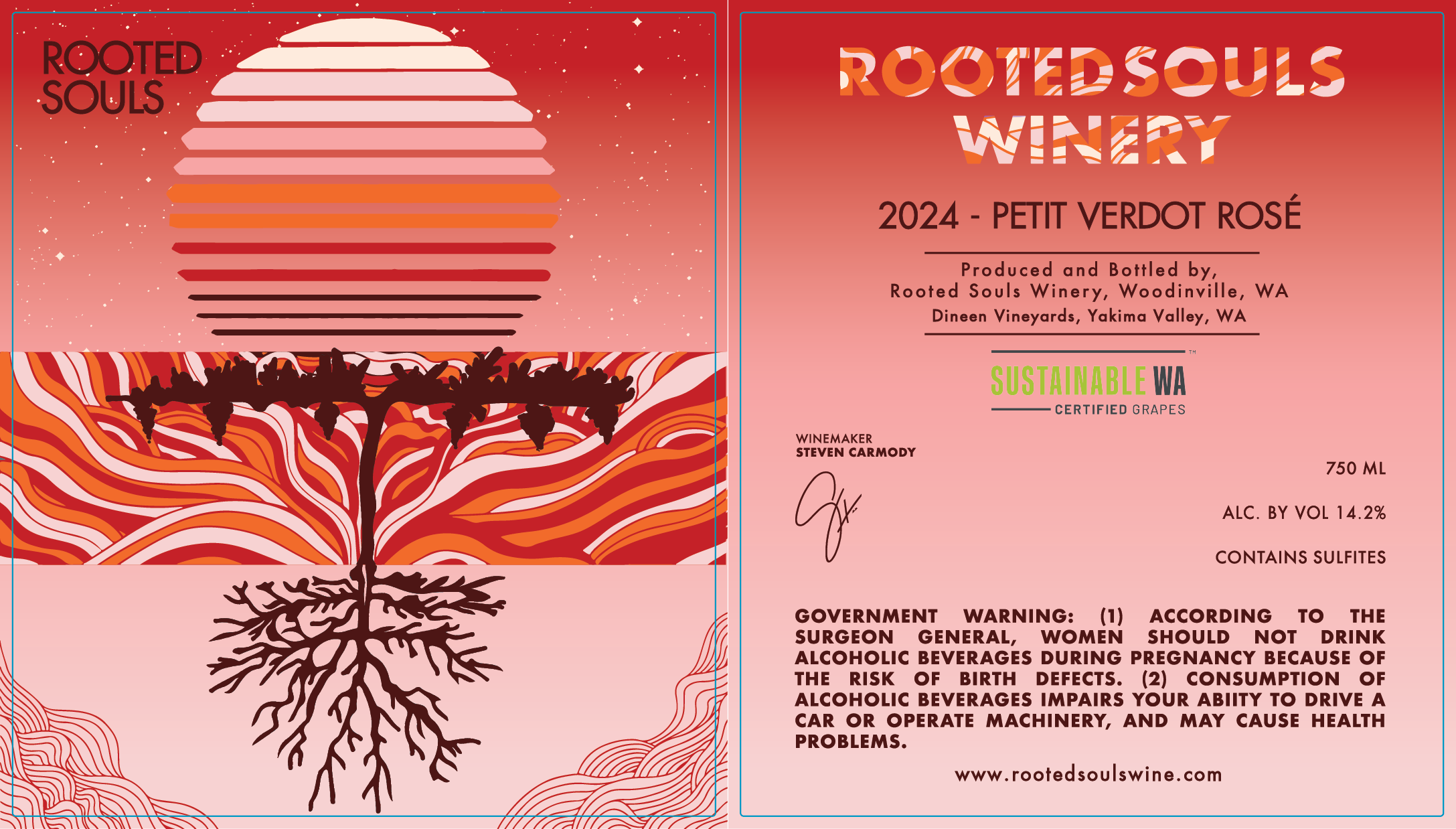 ROOTED SOULS winery label design. 2024