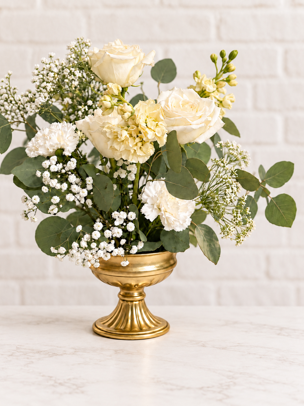 Classic Centerpiece — Starting at $55
A fresh, elegant centerpiece designed in a smaller scale for guest tables, intimate celebrations, or simple reception styling.