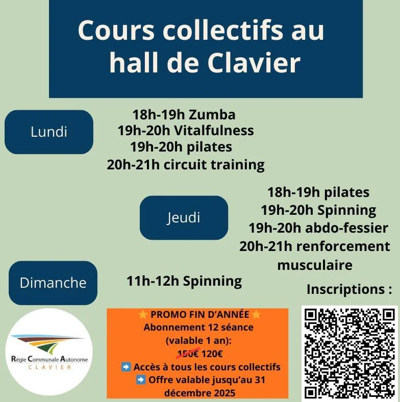 🎉 NOUVEAU D&Egrave;S JANVIER !
Nouvelle organisation des cours collectifs au hall de Clavier 💪🔥

Et pour finir l&rsquo;ann&eacute;e en beaut&eacute;&hellip;
👉 Abonnement 12 s&eacute;ances (valable 1 an) &agrave; 120&euro; !
Acc&egrave;s illimit&e