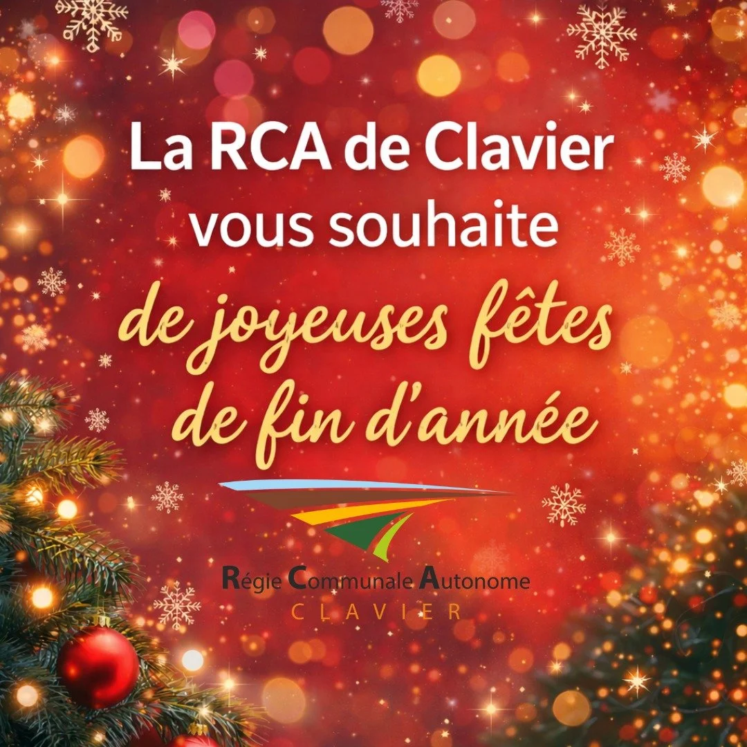 En cette p&eacute;riode festive, la R&eacute;gie Communale Autonome de Clavier vous souhaite de tr&egrave;s belles f&ecirc;tes de fin d&rsquo;ann&eacute;e 🎄
Que ces moments soient remplis de joie, de partage, de repos&hellip; et d&rsquo;&eacute;nerg