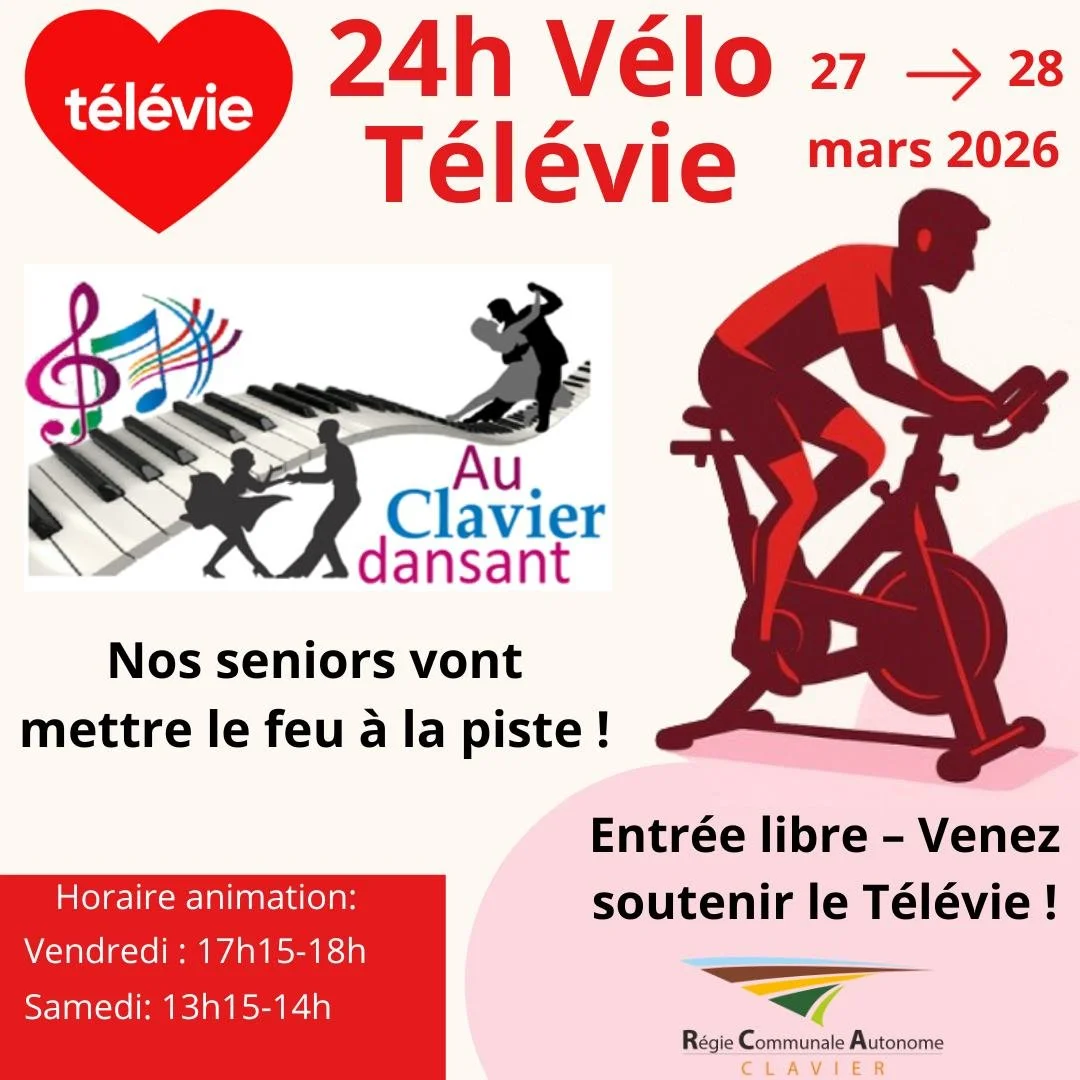 Au Clavier dansant, bien connu &agrave; Clavier, viendra mettre l&rsquo;ambiance lors des 24h V&eacute;lo T&eacute;l&eacute;vie !

Les danseurs vous feront bouger au rythme de la musique.

Venez encourager les &eacute;quipes&hellip; et pourquoi pas f