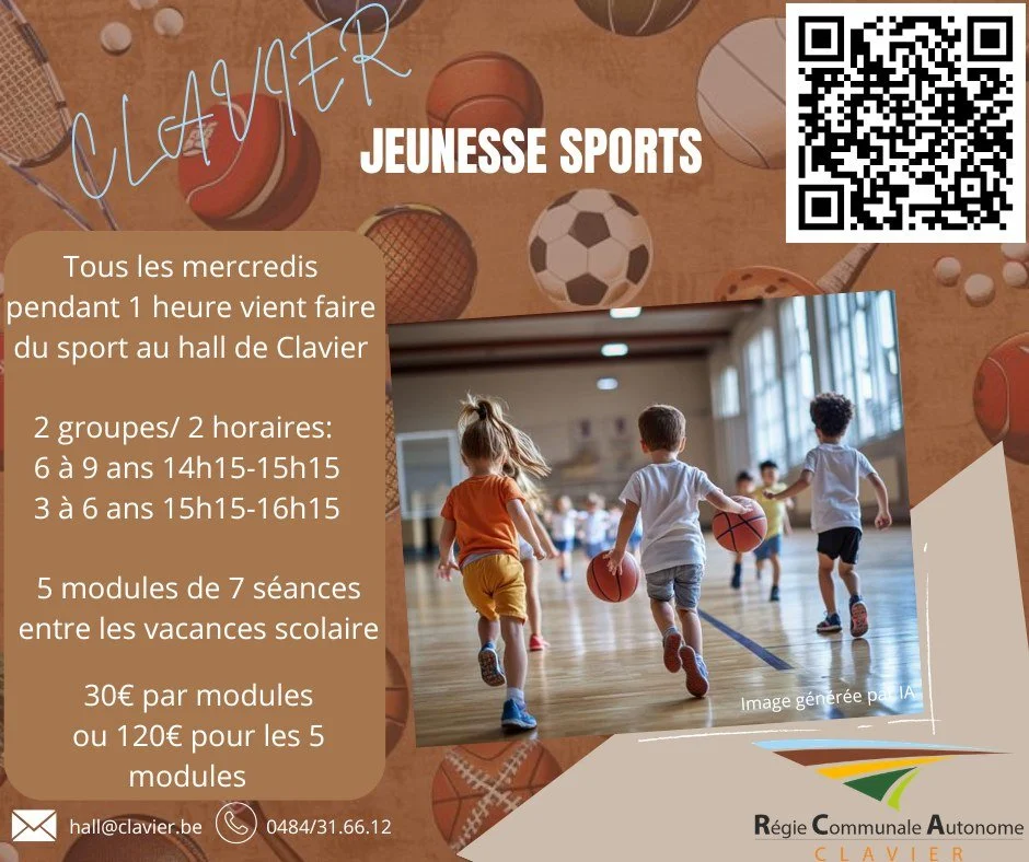 🏀 CLAVIER &ndash; JEUNESSE SPORTS
🔥 Derni&egrave;re ligne droite pour le 5ᵉ module !
C&rsquo;est le moment id&eacute;al pour inscrire ton enfant et lui faire d&eacute;couvrir le sport dans une ambiance fun et dynamique 💪
📅 Tous les mercredis
📍 H