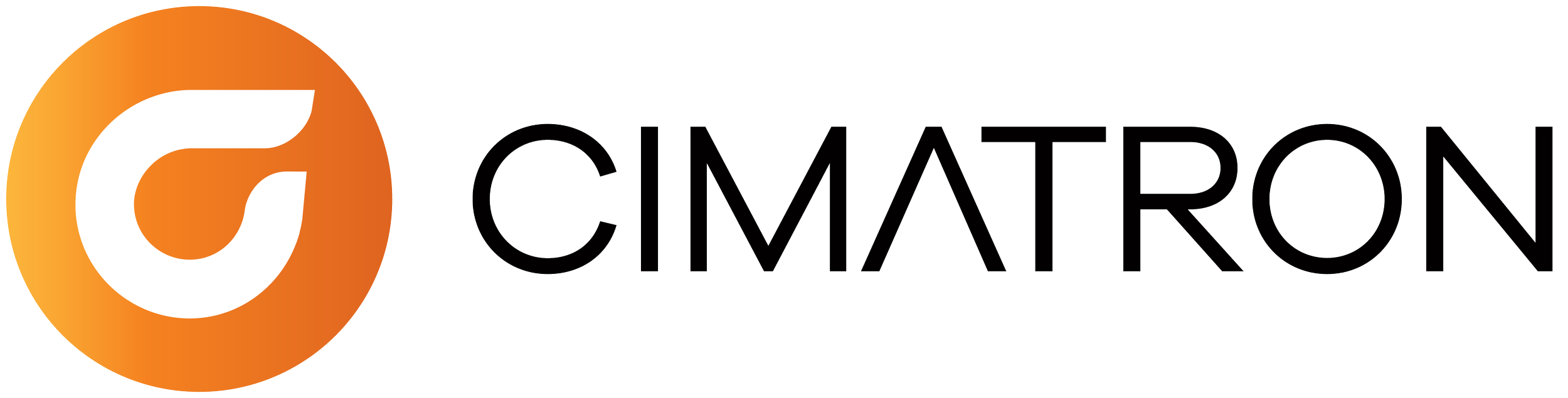 CIMATRON logo with an orange circle and a stylized white 'C' on the left, and the brand name 'CIMATRON' in black outlined letters to the right.