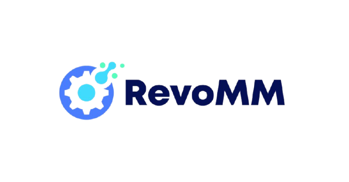 RevoMM logo with gear and wrench icon in blue and green colors.