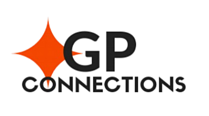 Logo of GP Connections with an orange star-like symbol and black text.