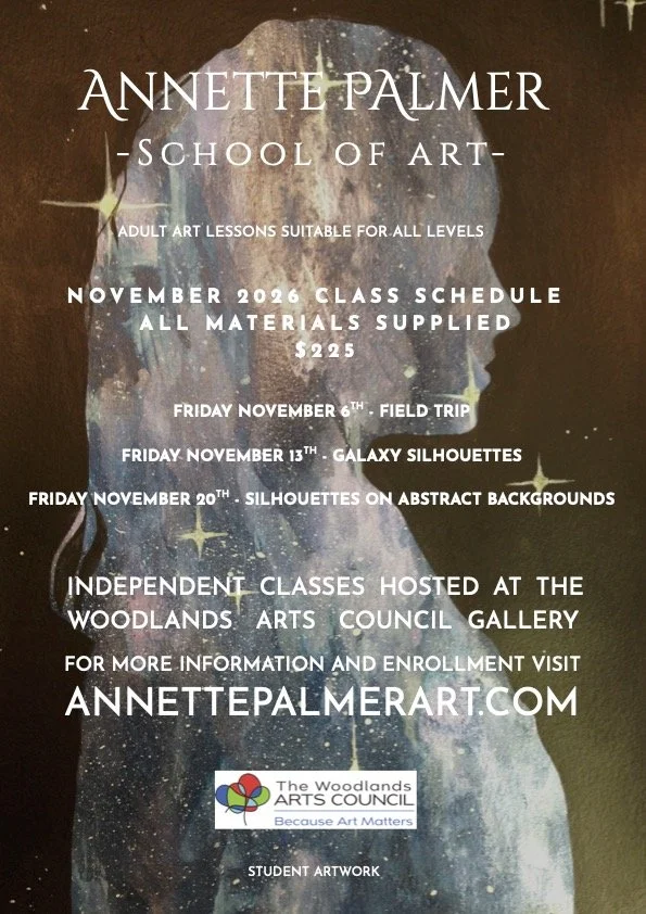 November Art Lessons at The Woodlands Arts Council Gallery - November  6th, 13th, 20th