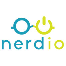Logo with a blue circle and a yellow power button symbol, accompanied by the text 'nerdio' in blue and yellow.