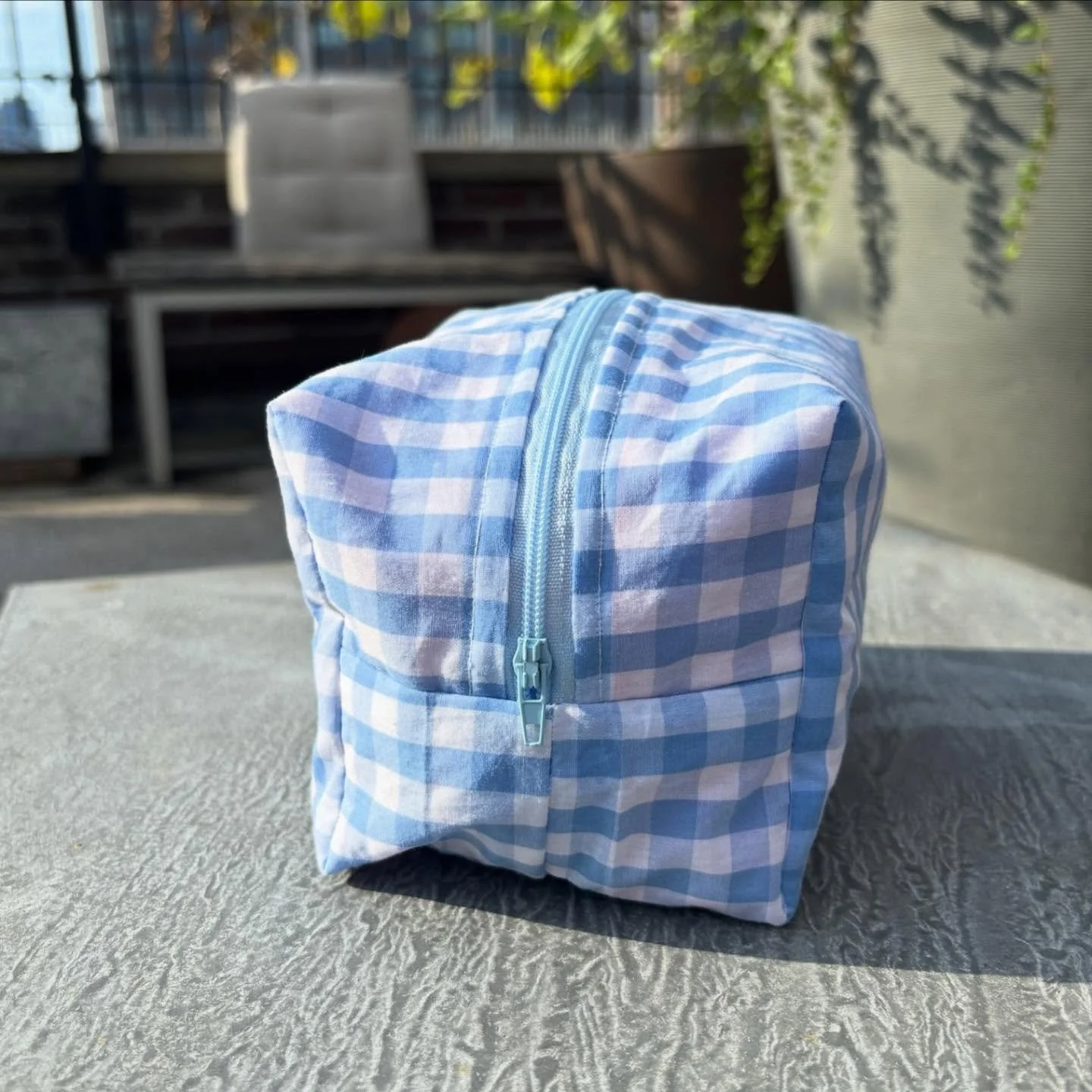 Blue Gingham Picnic is now available for purchase from the link in my bio!  Sustainable one-of-a-kind vanity pouch made from vintage fabrics. Measuring 6&Prime; wide x 4.5&Prime; deep x 4.5&Prime; tall, it&rsquo;s perfectly sized for everyday essenti