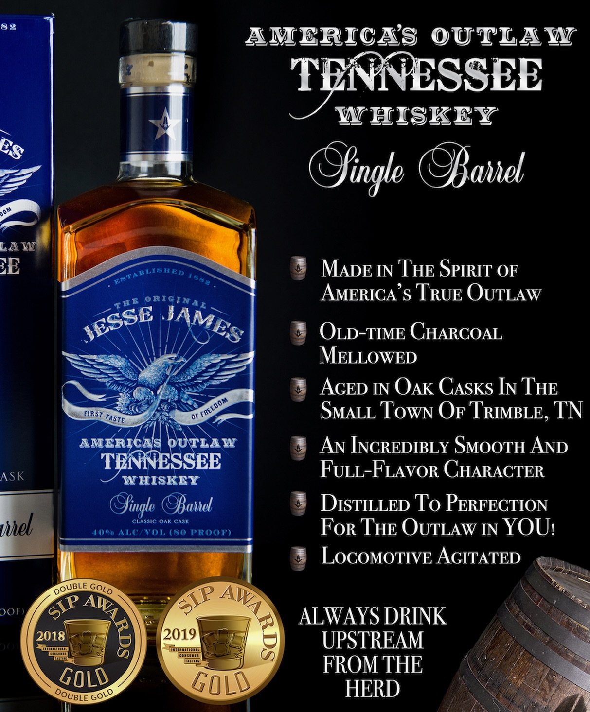 Watertown, WI 🇺🇸 Purchase a bottle of our 🏅🏅award winning Jesse James Single Barrel Tennessee Whiskey available now at Watertown Wine &amp; Liquor Store 🦅🥃