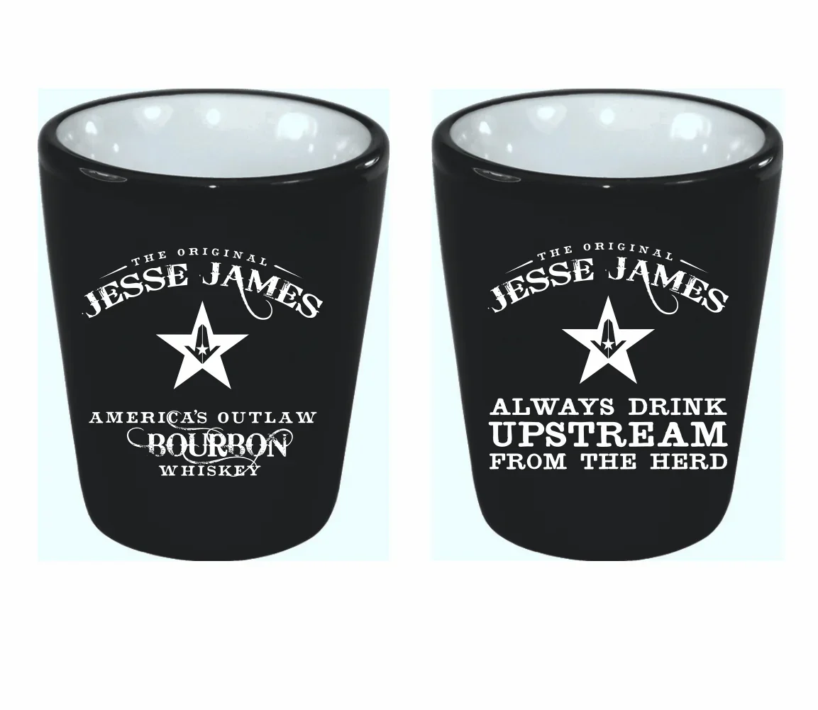 JESSE JAMES BOURBON BLACK CERAMIC SHOT GLASSES