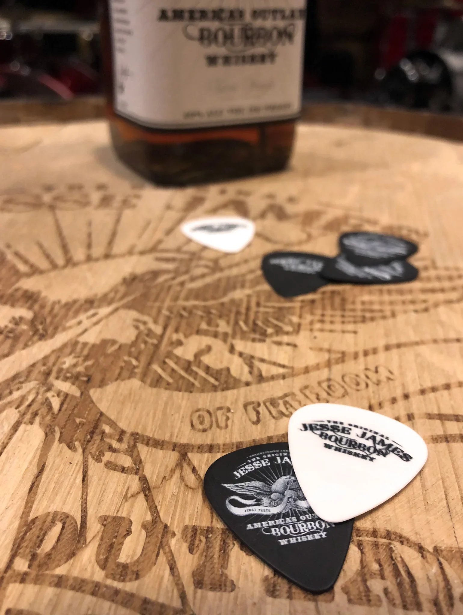 JESSE JAMES BOURBON GUITAR PICKS (4 WITH EACH ORDER)