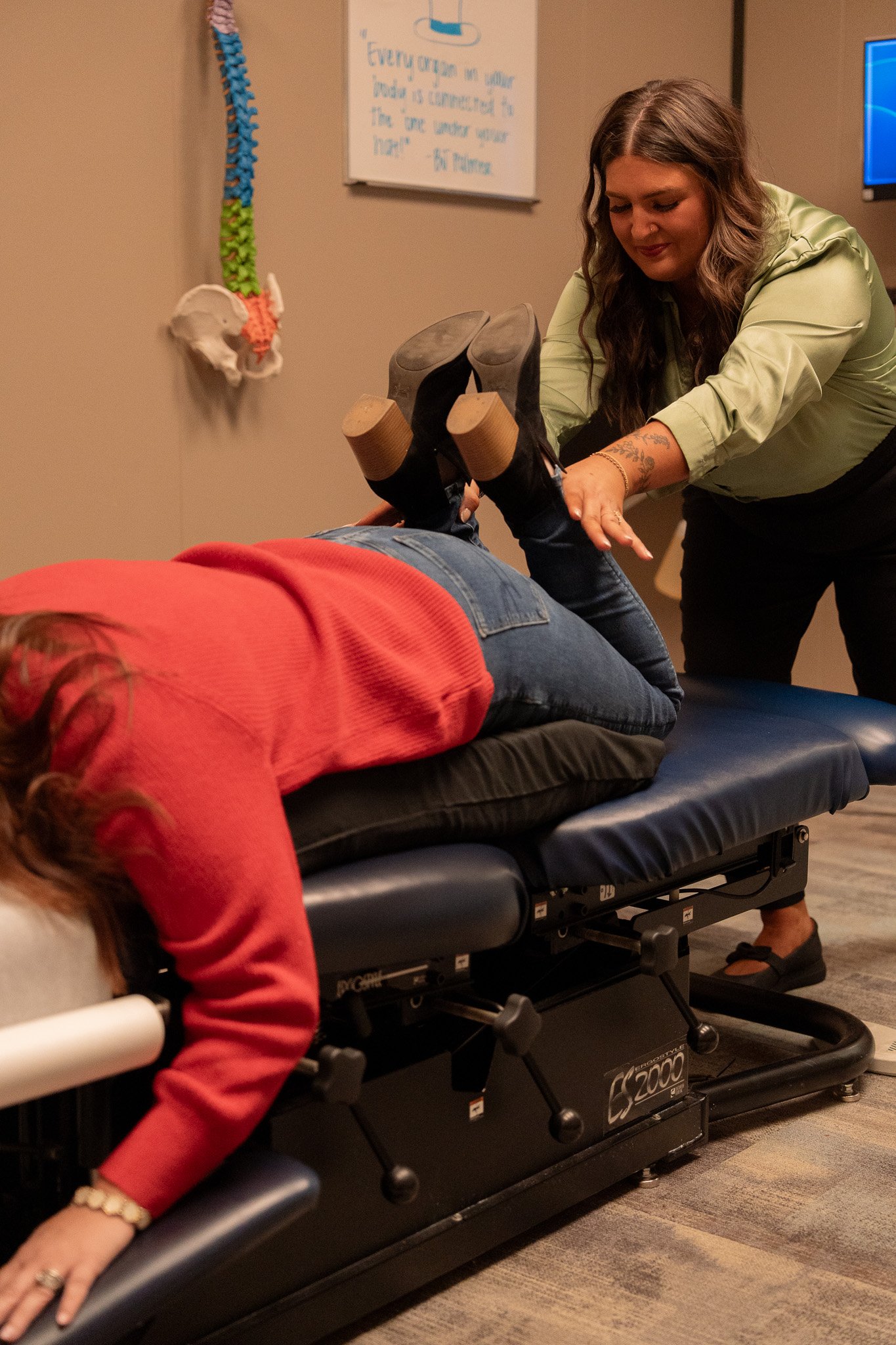 Dr. Sophia Duarte performing a Webster technique prenatal chiropractic adjustment at Radiant Chiropractic in West Ashley, Charleston SC