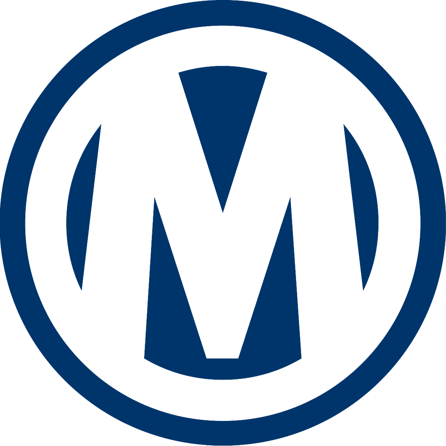 Blue and white logo with a stylized letter 'M' inside a circle.