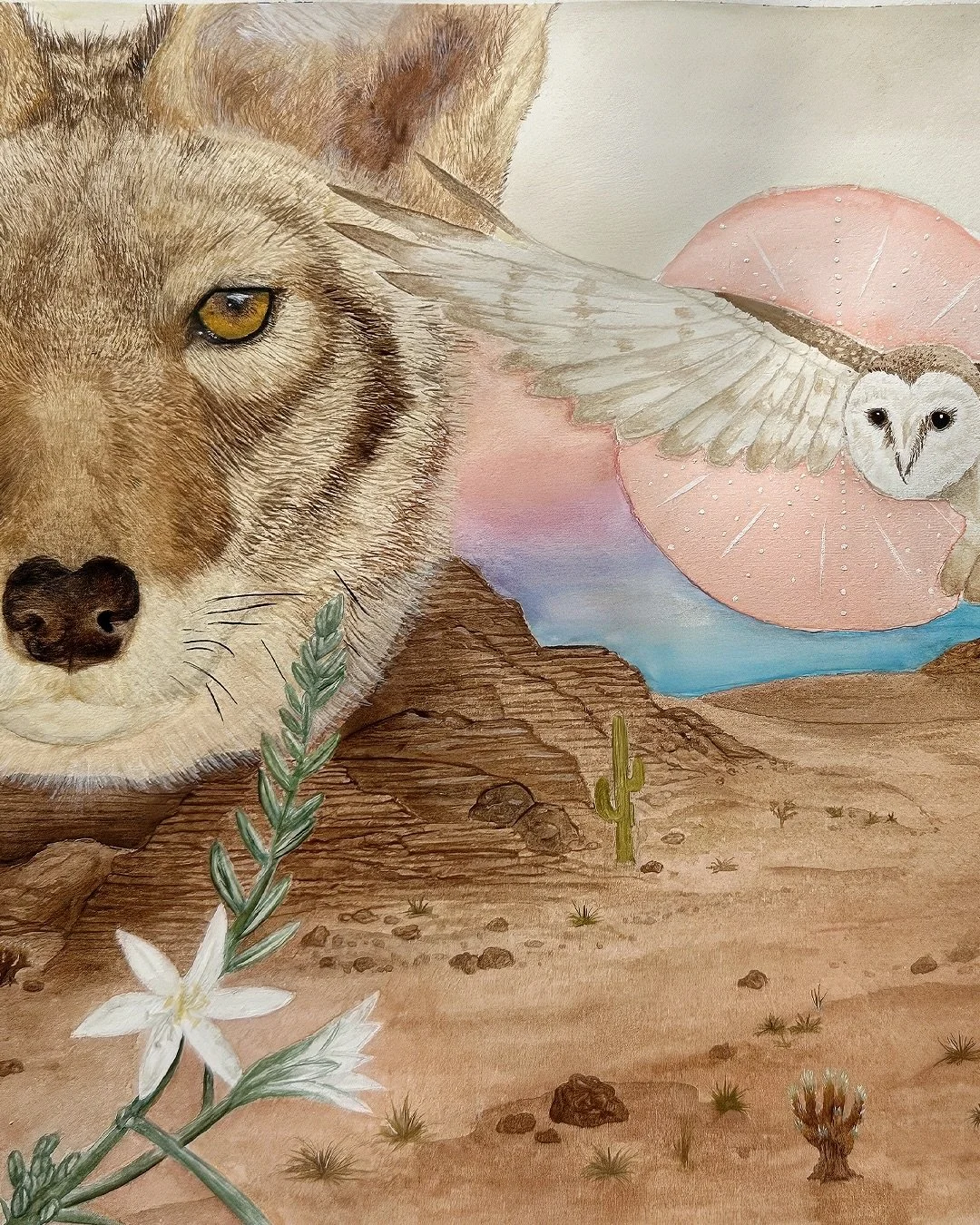 Detail shots of &ldquo;Spirit&rdquo;. 🌵 Watercolor on hot press paper. 14&rdquo;x11&rdquo;. Original is available, prints coming soon. 🫶✨