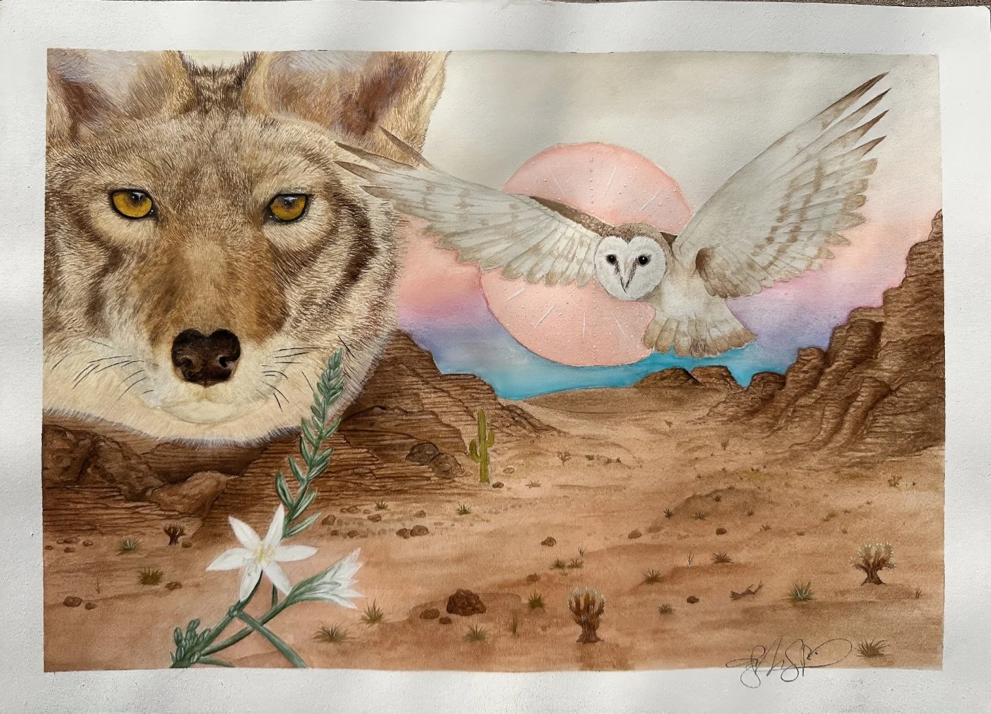 Full landscape shot of &ldquo;Spirit&rdquo;. Watercolor on hot press paper. 14&rdquo;x11&rdquo;. Original available, prints coming soon. 🌵✨