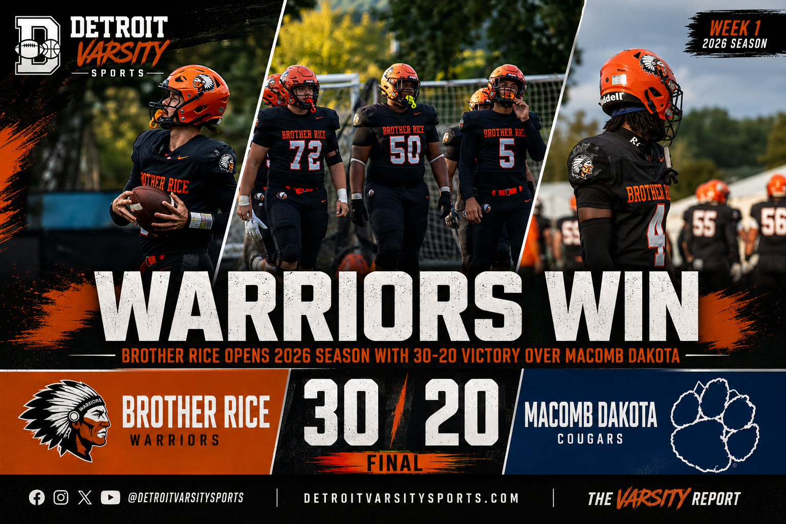 Brother Rice Opens 2026 Season With 30–20 Win Over Macomb Dakota