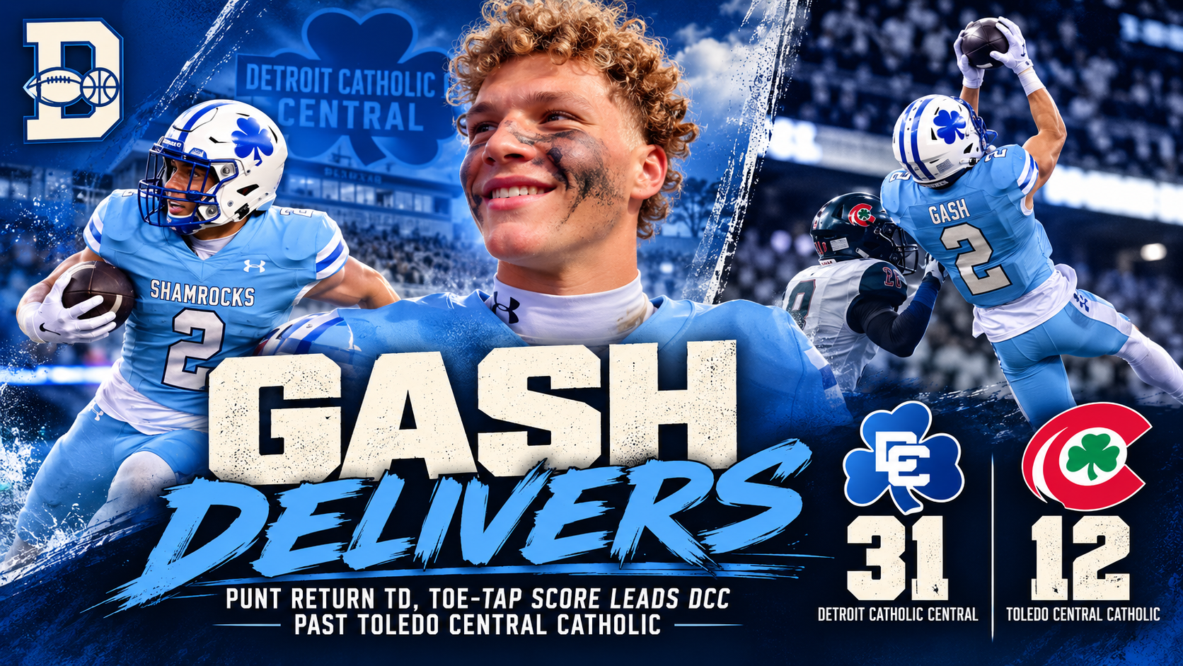 Gideon Gash Delivers as Detroit Catholic Central Defeats Toledo Central Catholic, 31–12