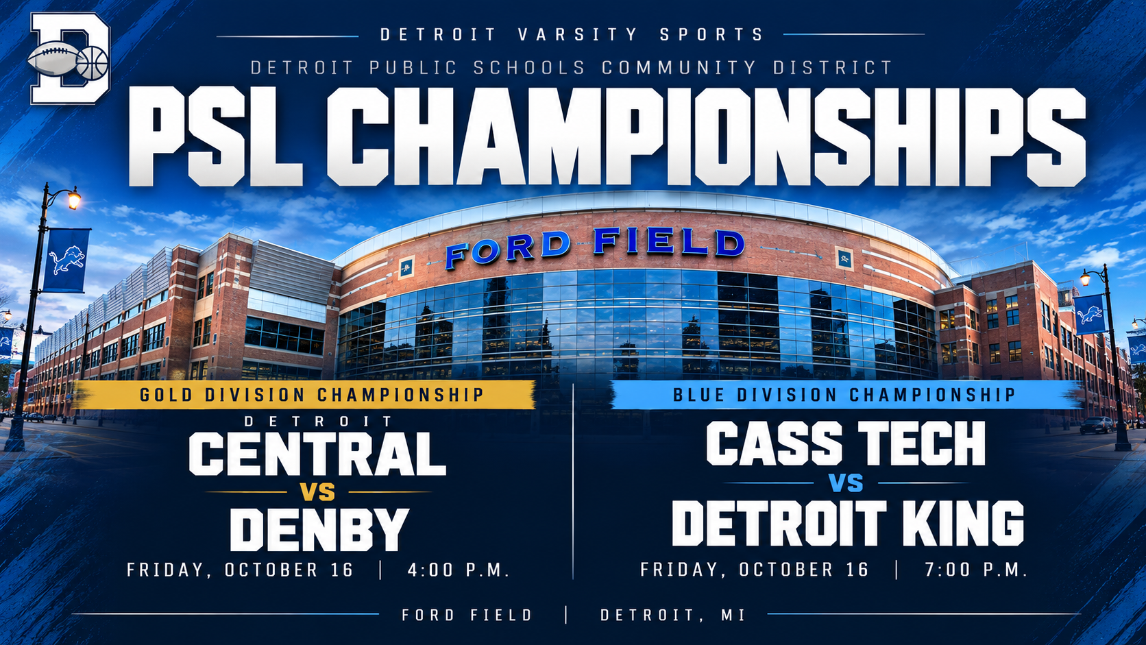 Road to Ford Field: Cass Tech–King, Central–Denby Set for 2026 PSL Football Championships