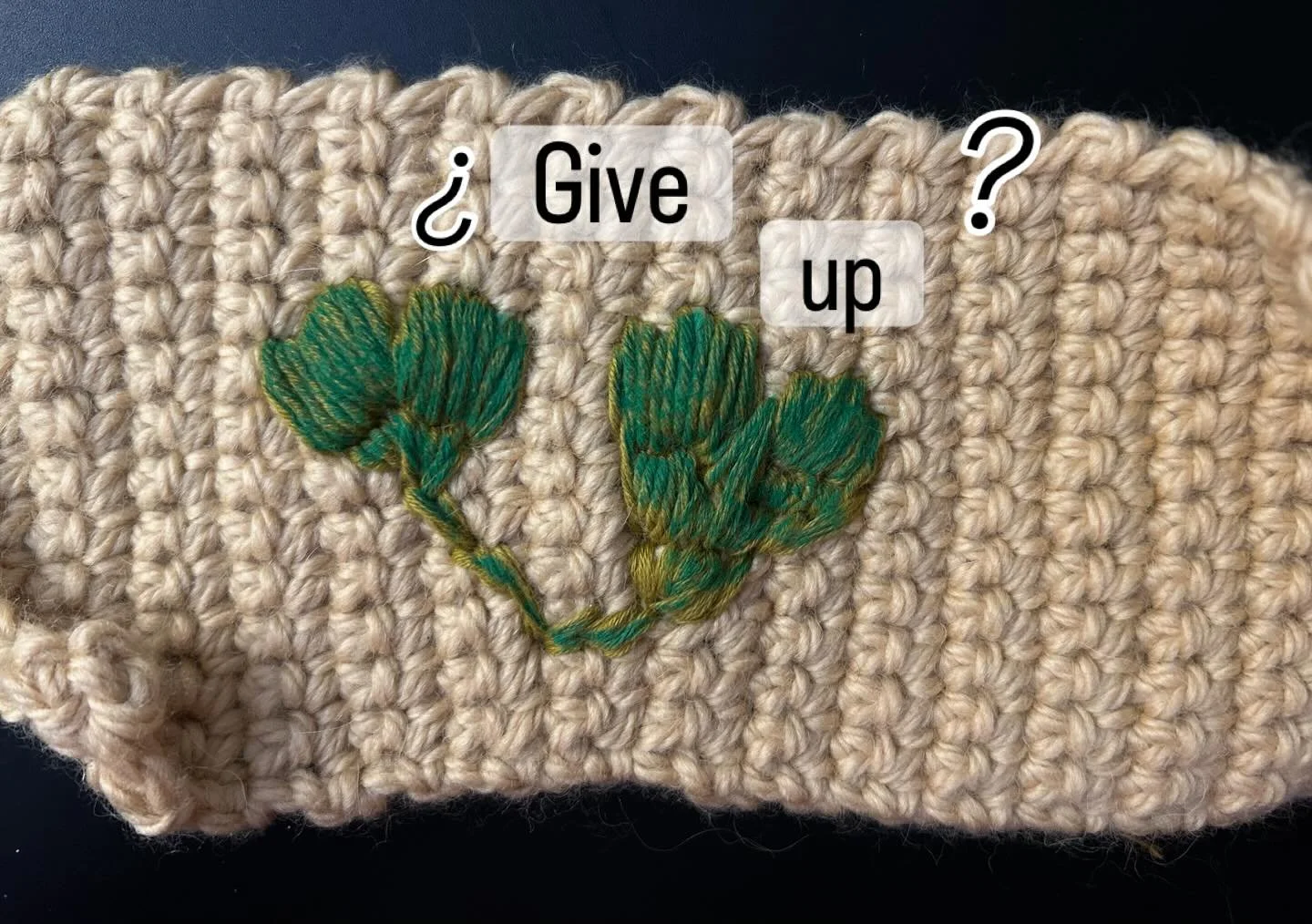 Give up?
I can think of many situations where success came as a result of giving up.
Let me illustrate what I mean.

The exploration of the dual nature of things fascinates me.

I managed to create this canvas thanks to the fact that I gave up trying