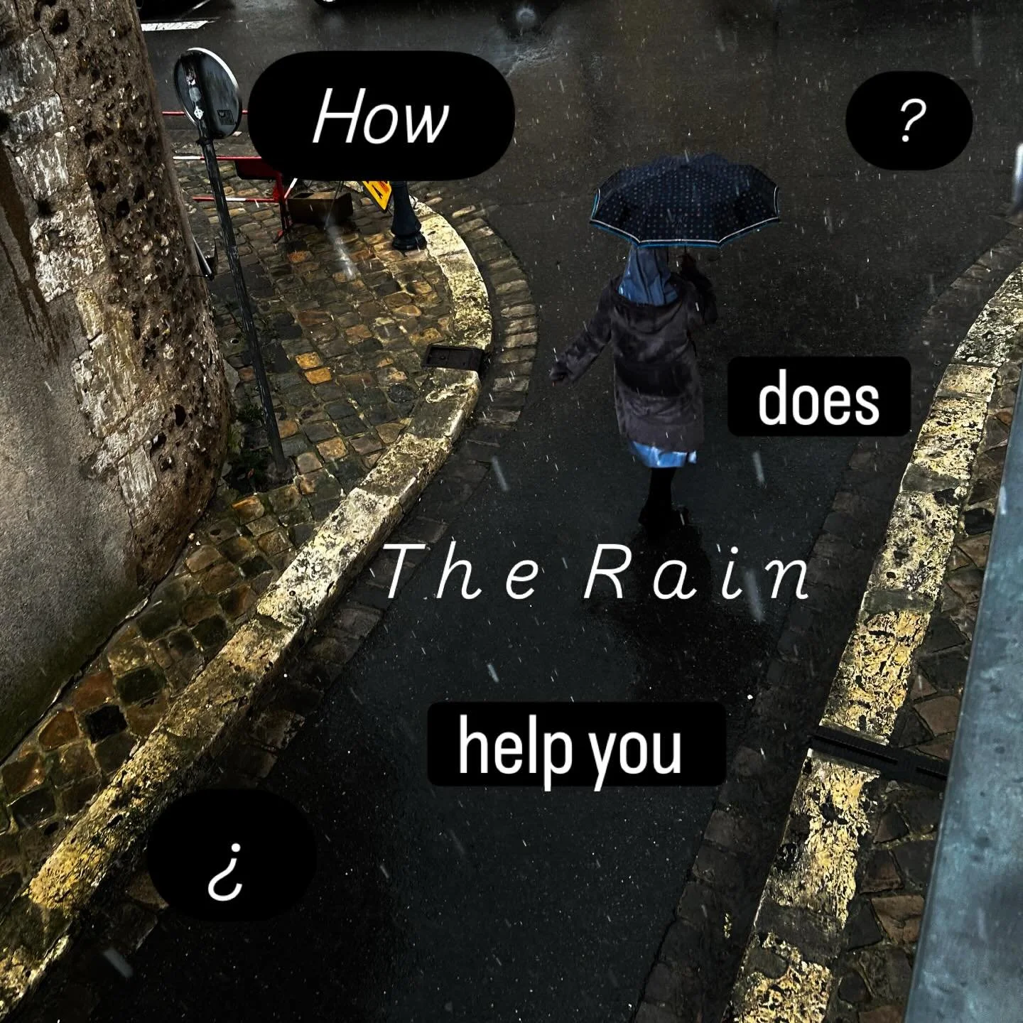 Multidimensionally.

I&rsquo;m thinking of my inner rain.

Lluvia de ideas.
I love this Spanish way of saying &ldquo;brainstorm.&rdquo;

When I think in terms of brainstorming,
I feel pressure &mdash; to come up with something valuable.

When I appro