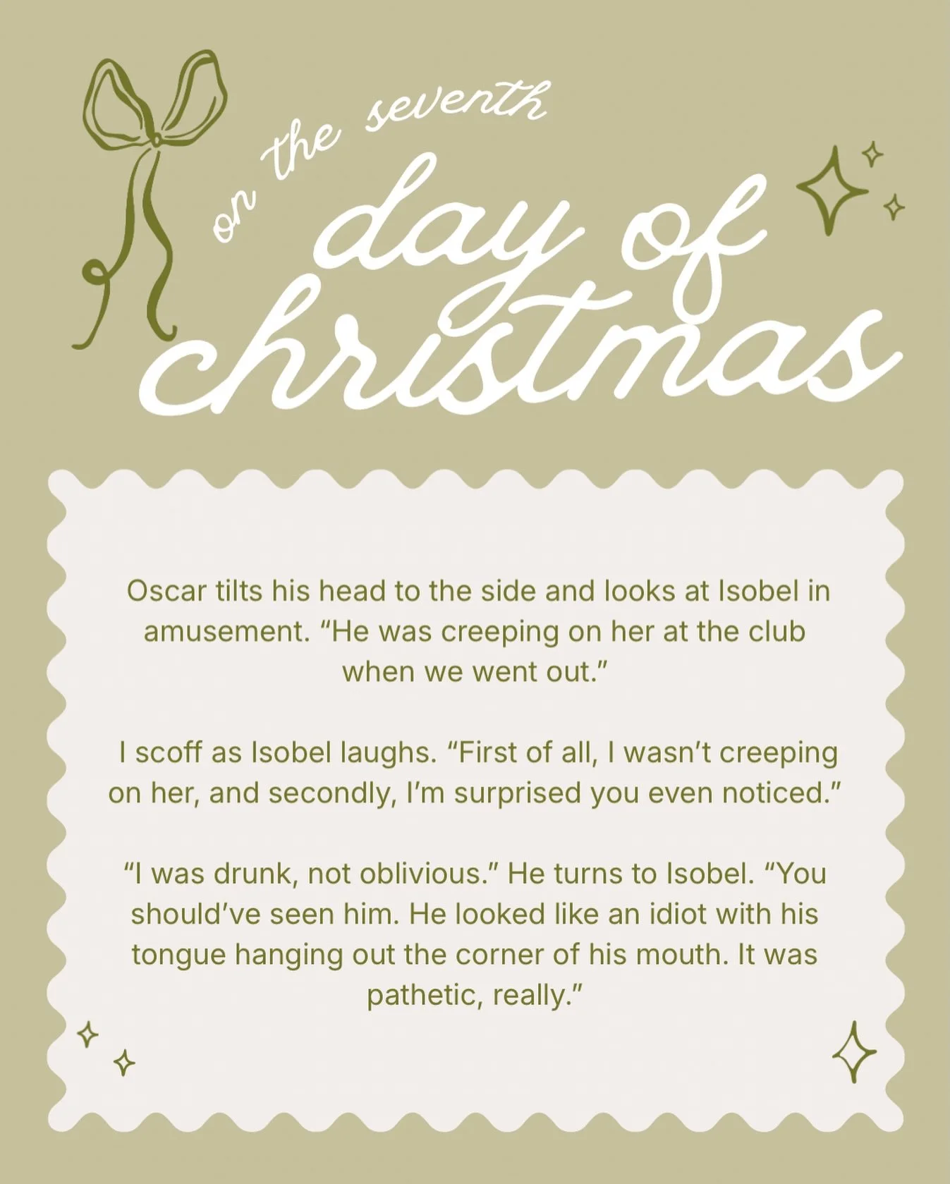 on the seventh day of christmas&hellip;

for every day, on the next twelve days, i&rsquo;ll be sampling chapters from one to twelve! i can&rsquo;t wait for you all to get little peeks into what&rsquo;s to come!

introducing some of my fave characters