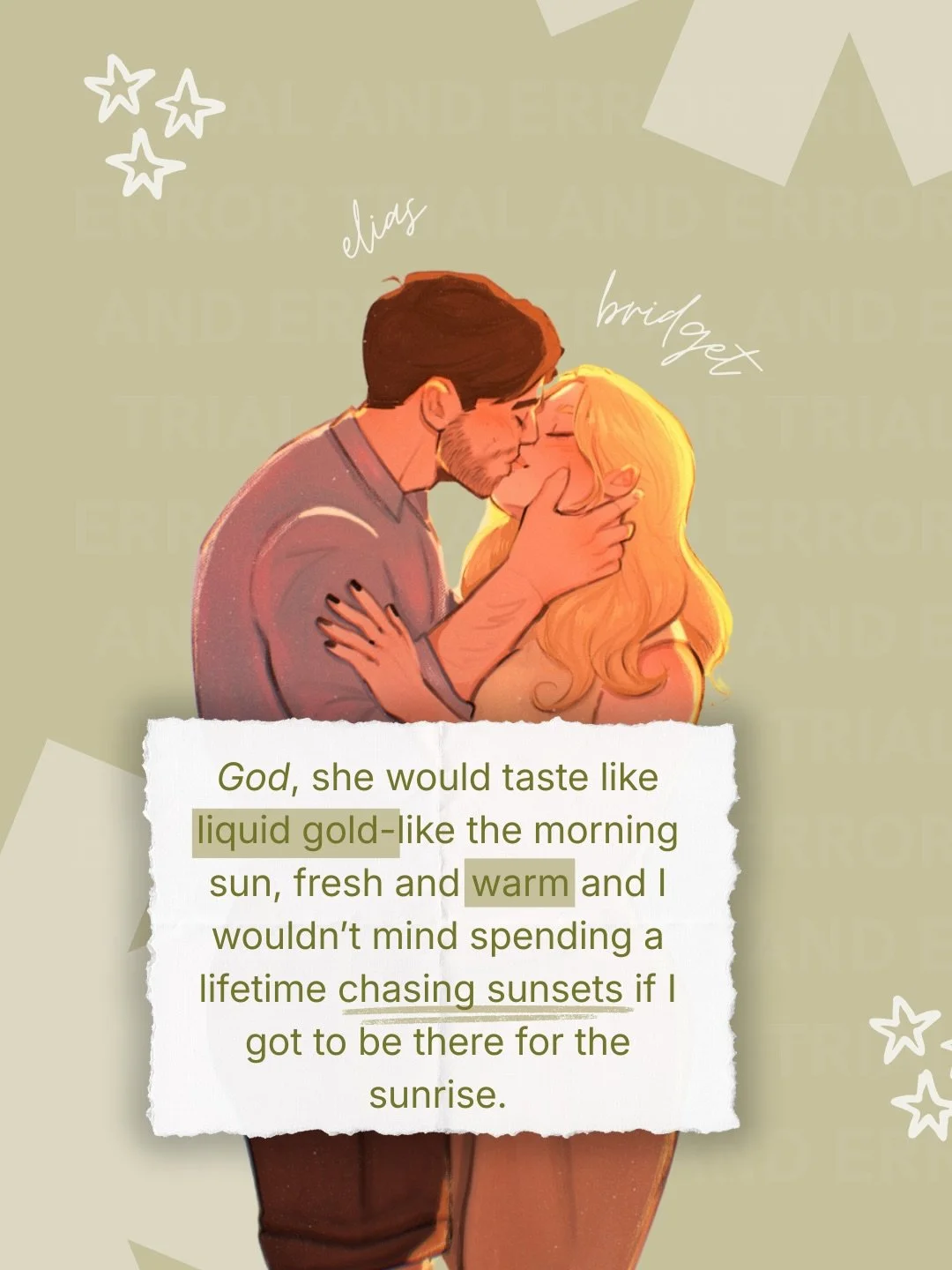 elias cohen - the poet you are ✨

🤍 engagement of convenience 
✨ friends to lovers 
🤍 sunshine x sunshine 
✨ he falls first
🤍 lover boy mmc 
✨ dual pov

trial and error est. fall 2026

🌿 indie author | romance book | romance writer | friends to l