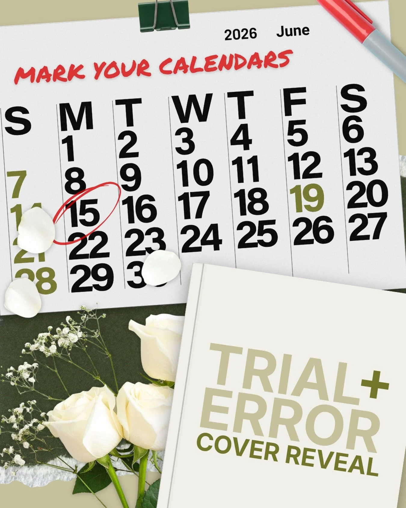 keep your eyes peeled for june 15th 👀

🤍 engagement of convenience
✨ friends to lovers
🤍 sunshine x sunshine
✨ he falls first
🤍 lover boy mmc
✨ dual pov

trial and error - october 3, 2026

graphic by @thepaperback.stack 

🌿 indie author | romanc