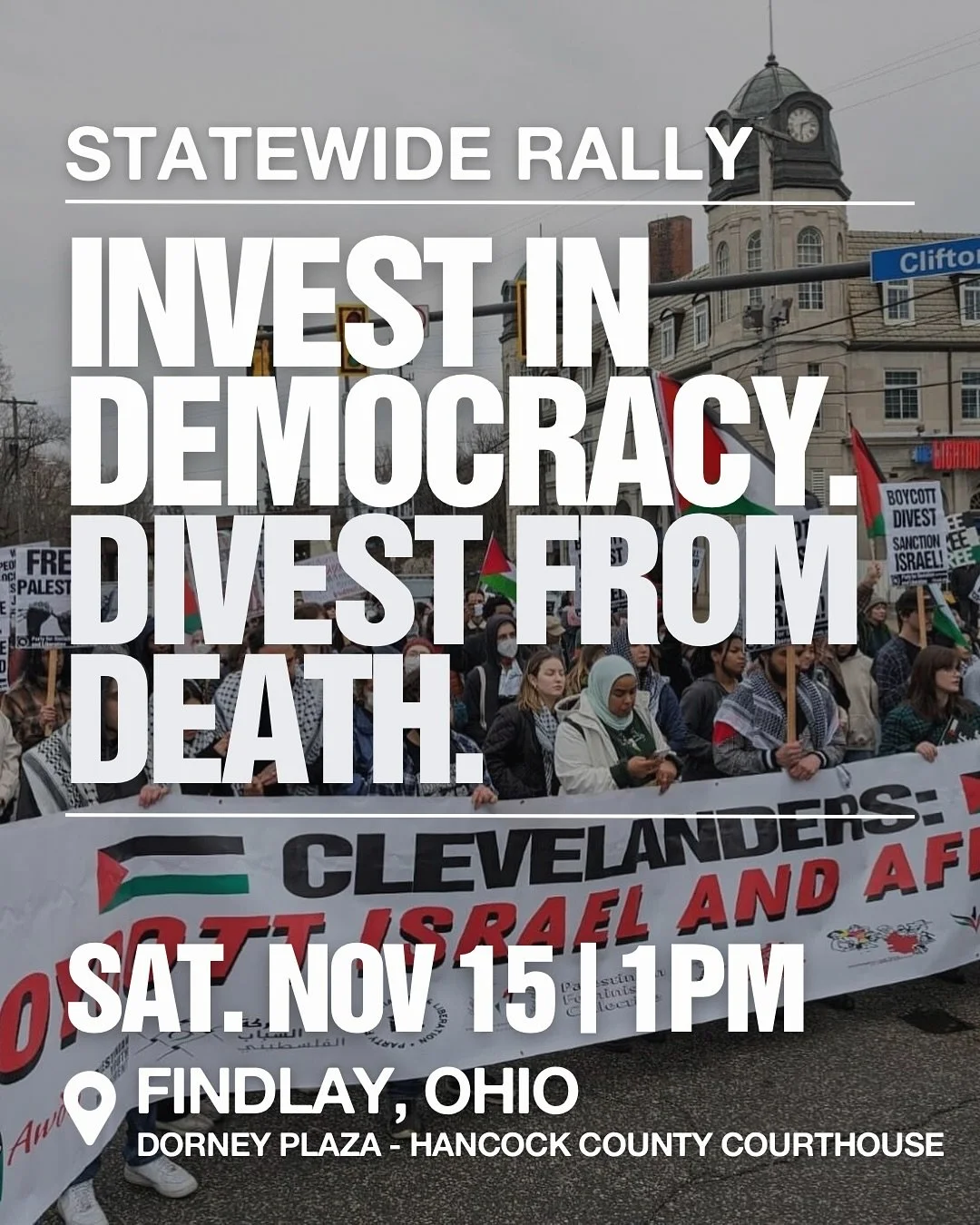 Ohio&rsquo;s money should serve the people! Not war, not corruption, and not corporate greed.

💥 On November 15, communities from across the state are converging in Findlay, Ohio for a statewide rally demanding that Treasurer Robert Sprague divest o