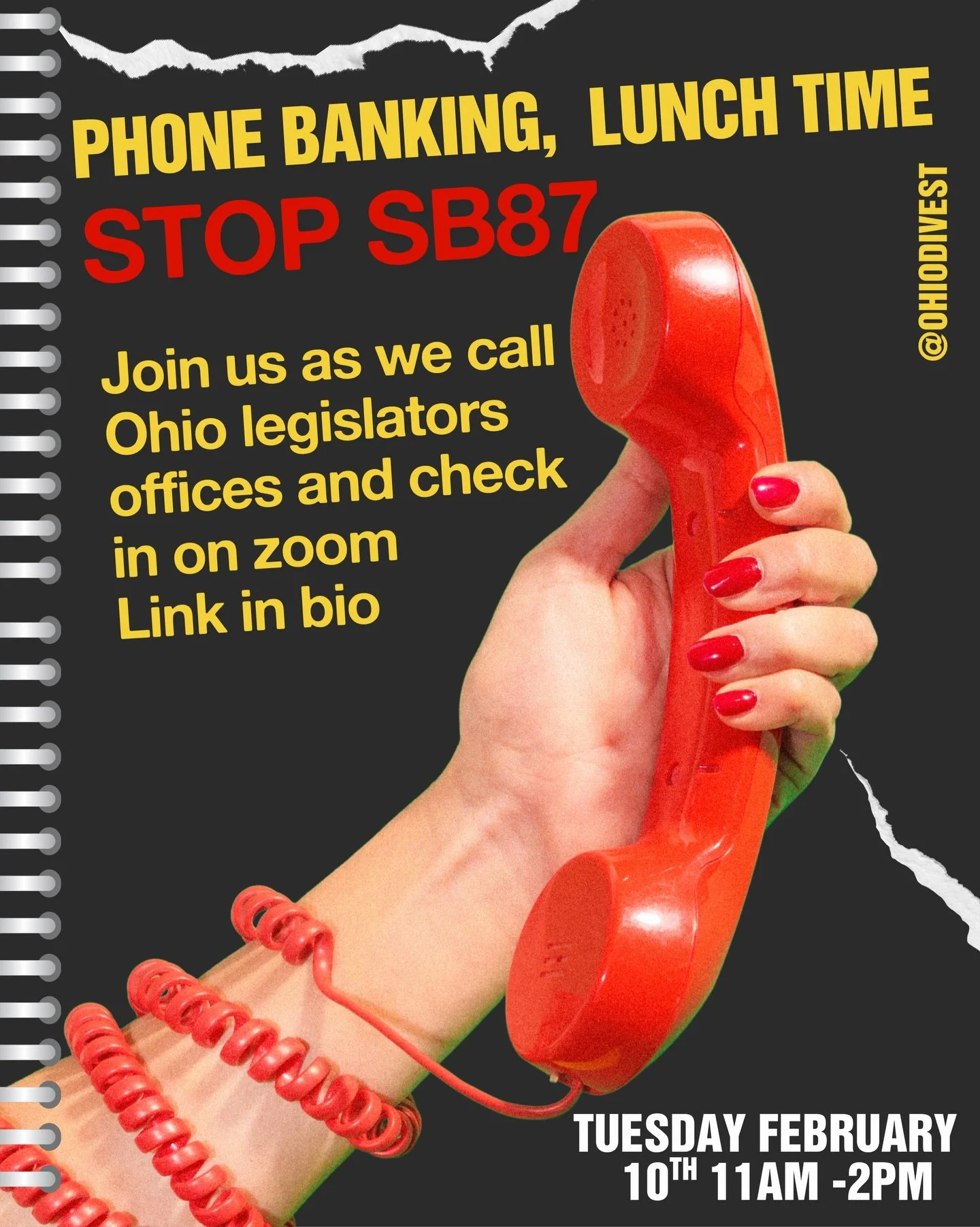 SB 87 is moving fast, and we need to act now. Join us during lunch to call Ohio legislators and demand they vote NO on this dangerous bill that threatens free speech and peaceful advocacy.
Tuesday, 11 AM&ndash;2 PM.
Zoom link in bio. Even one call ma