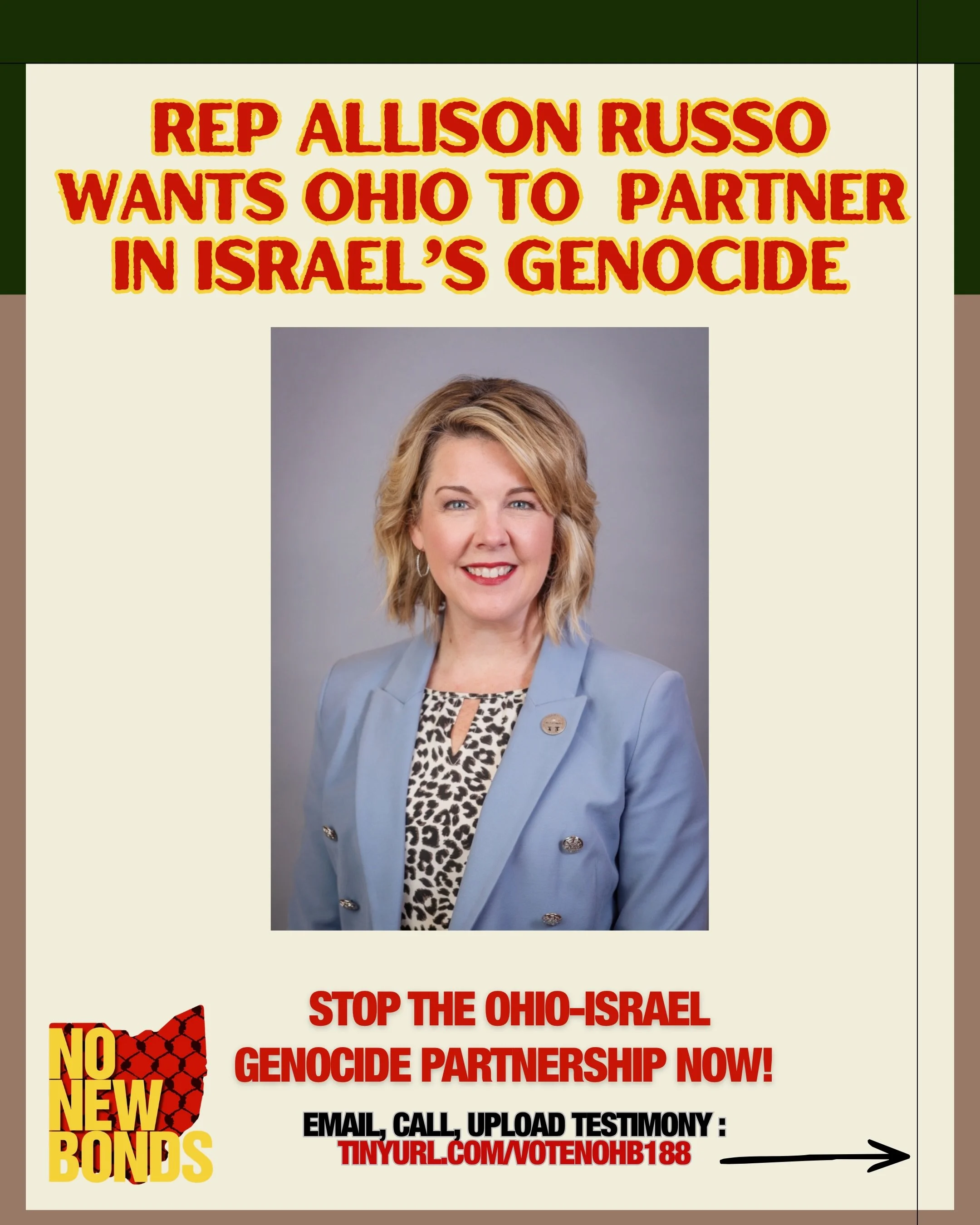 Rep Russo we need you focused on Ohio! NotI srael genocide partnerships!