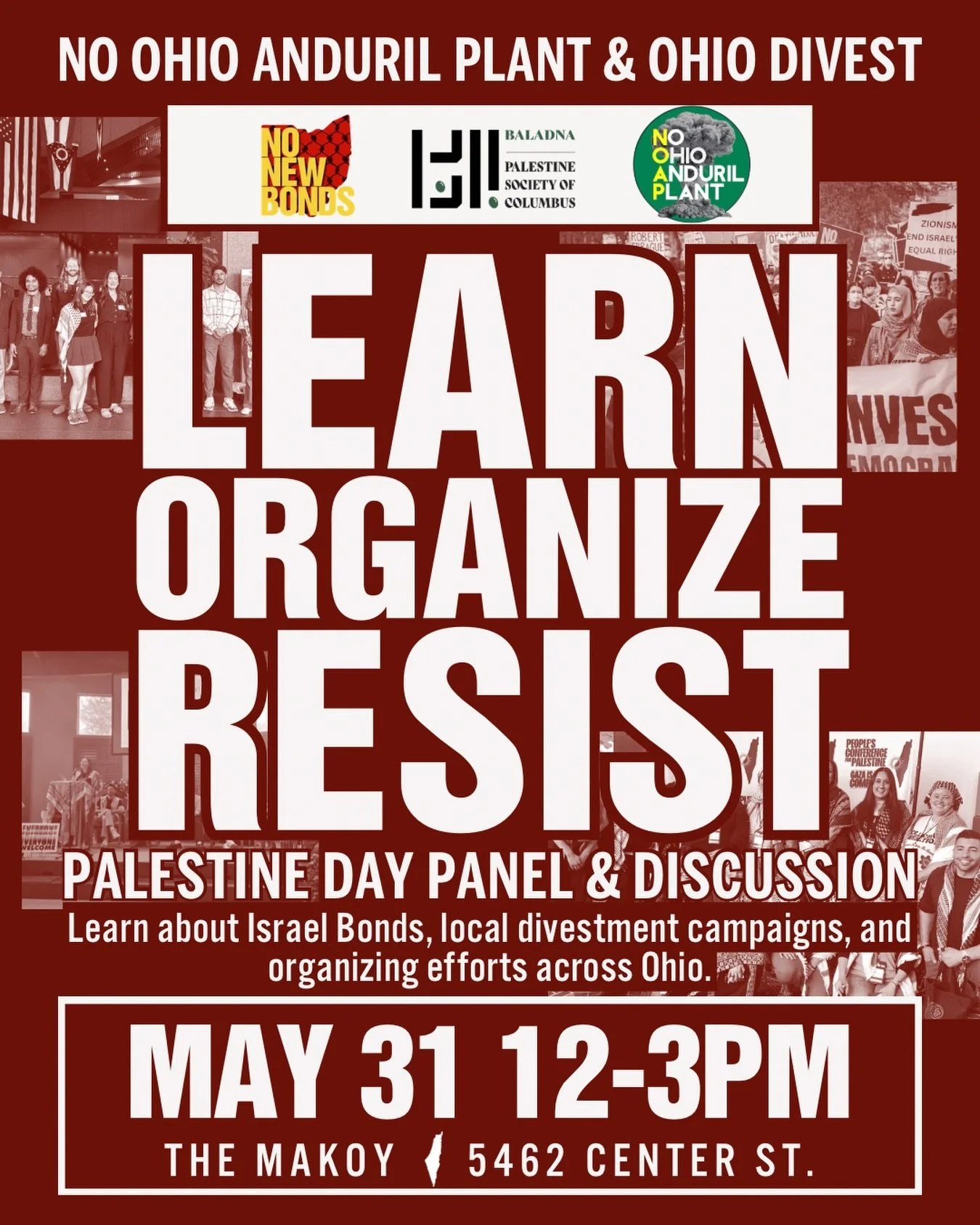 Learn, Organize, Resist: Lessons from the Palestine Movement in Ohio

Join us at @baladnapsc&rsquo;s Palestine Day on May 31, in Columbus, where we&rsquo;ll discuss Israel Bonds, the divestment movement in Ohio, and other anti-war organizing efforts 
