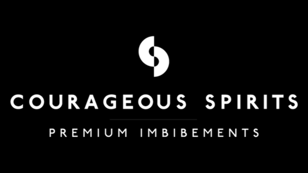 Courageous Spirits logo with a stylized S and text 'Courageous Spirits Premium Imbibrments' on a black background.