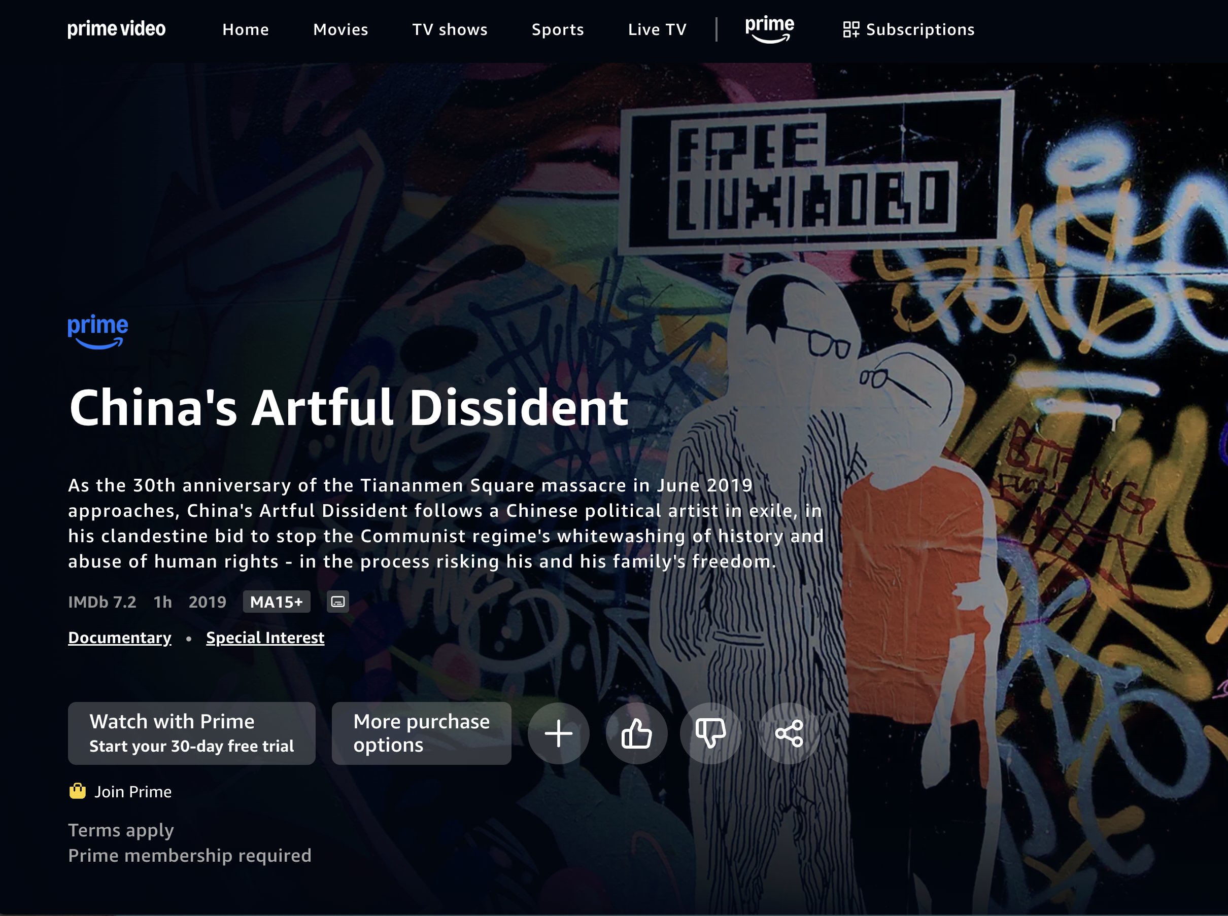 China's Artful Dissident now showing on Prime