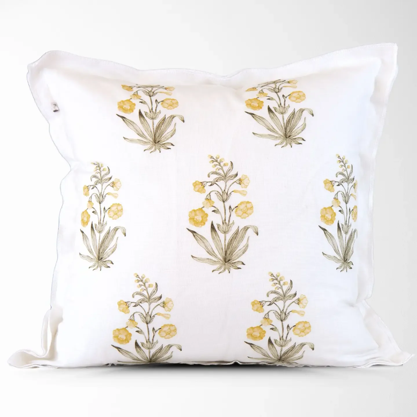 Caroline Hand Painted Block Print Floral Pillow Cover - Gold