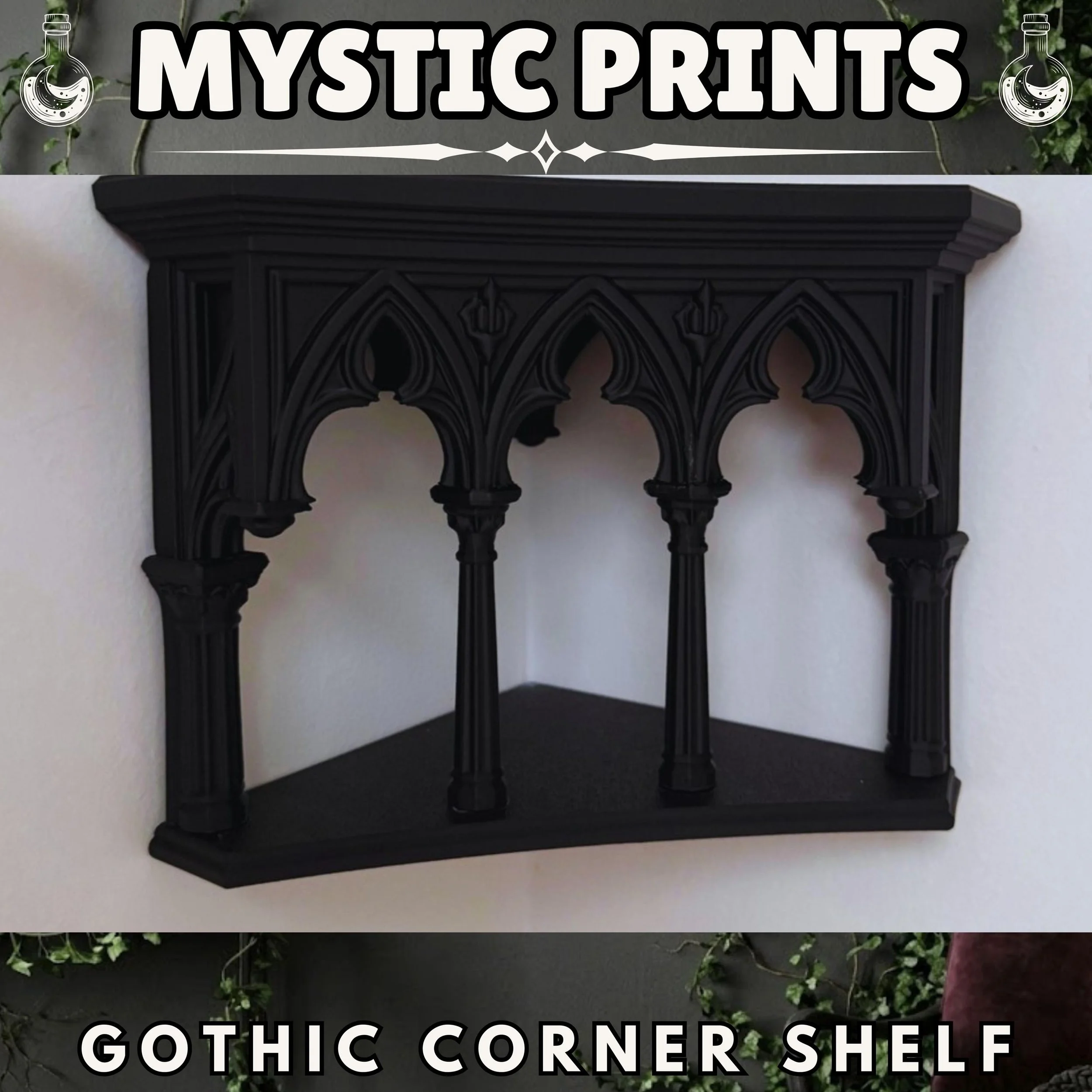 Gothic Cathedral Corner Shelf | Dark Academia Wall Decor | Akshan Design