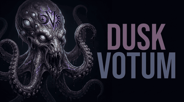 Kraken with a sigil on his head and the words Dusk Votum