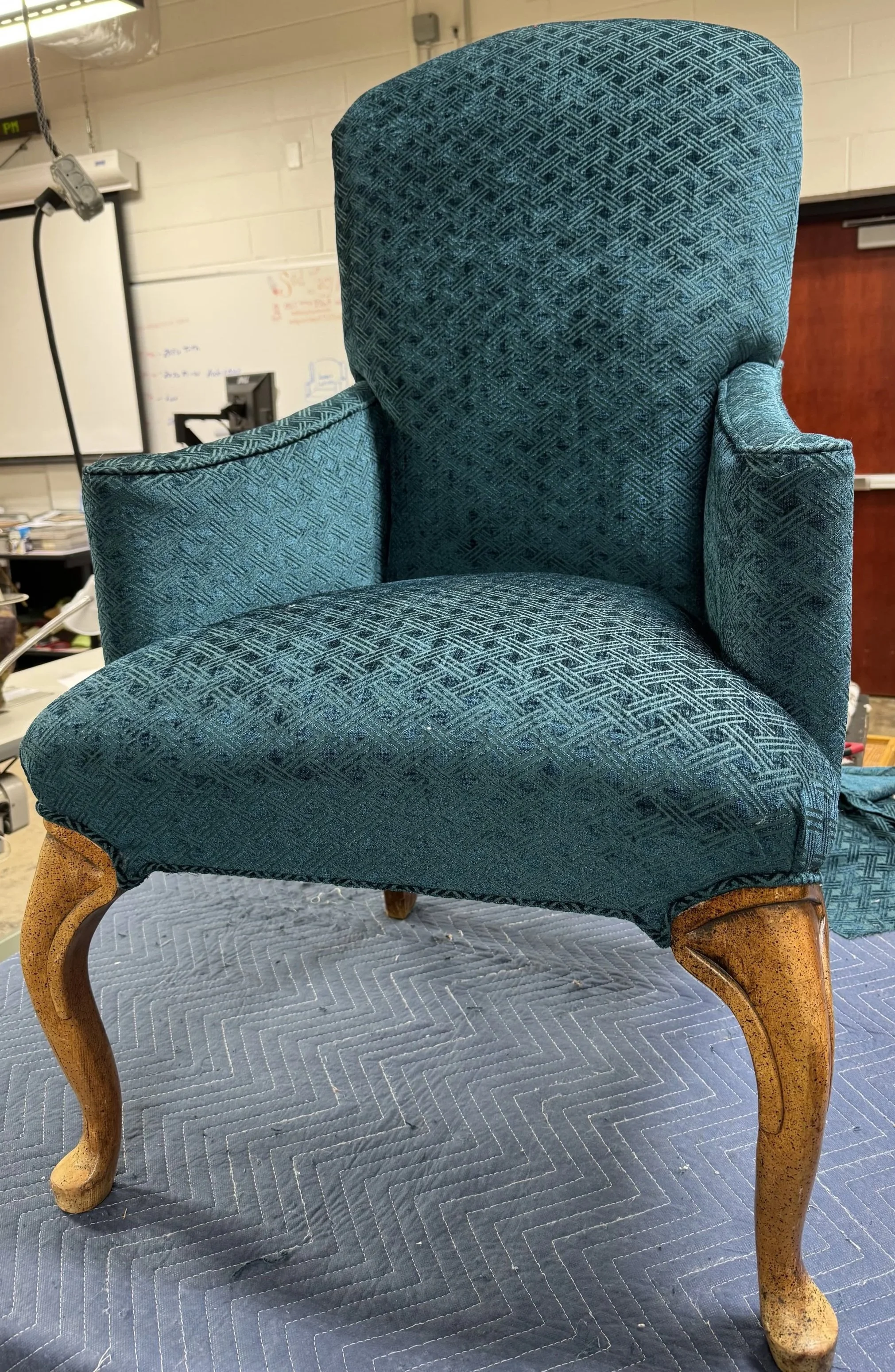 Teal Geometric Armchair &mdash; three-quarter