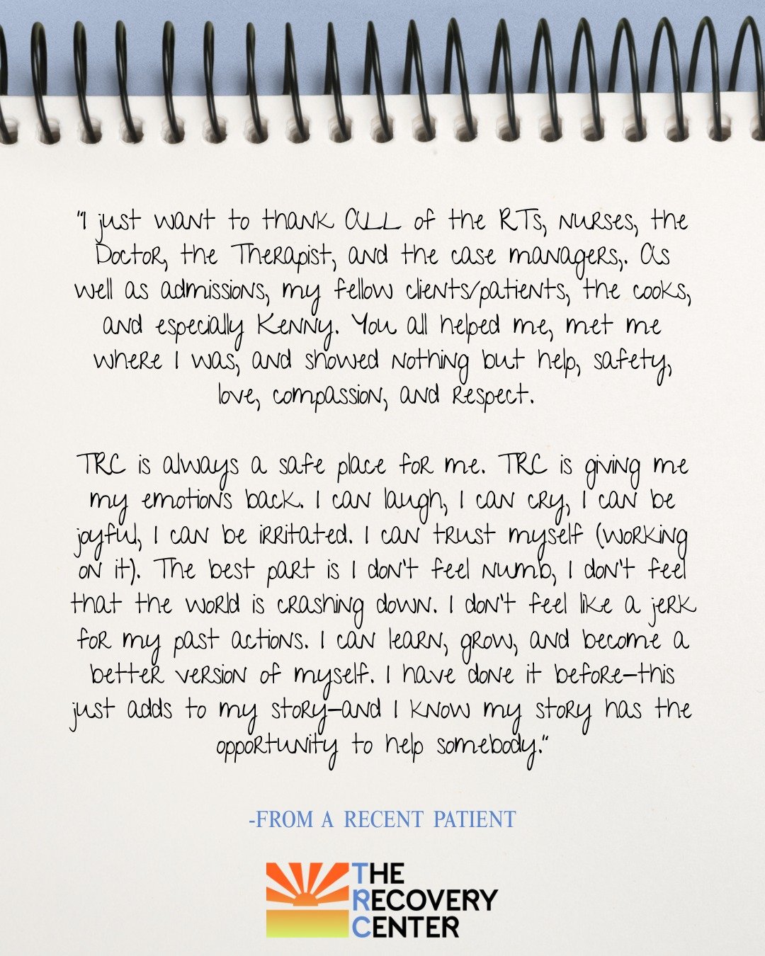 We&rsquo;re incredibly grateful when former patients choose to share their experience in their own words. 💙

Recovery is more than just getting sober, it&rsquo;s learning how to feel again, how to trust yourself again, and how to move forward withou