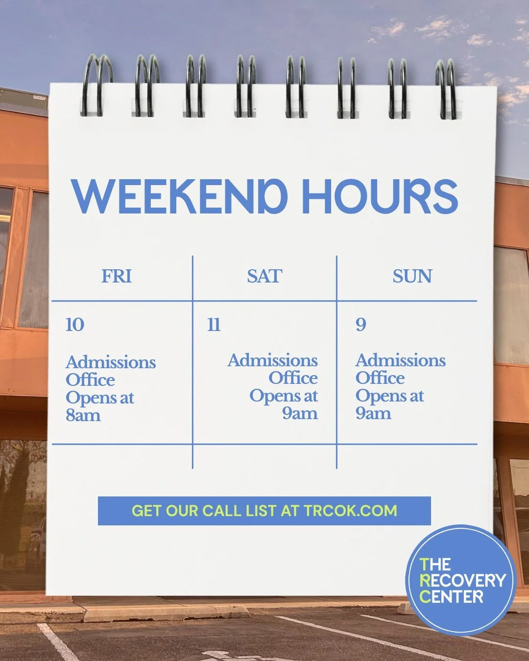 We're open this weekend and doing admissions and taking walk-ins! 
If you or a loved one needs medical detox, give us a call today or stop by this weekend. 
405-525-2525 📱 1215 NW 25th St. OKC 📍