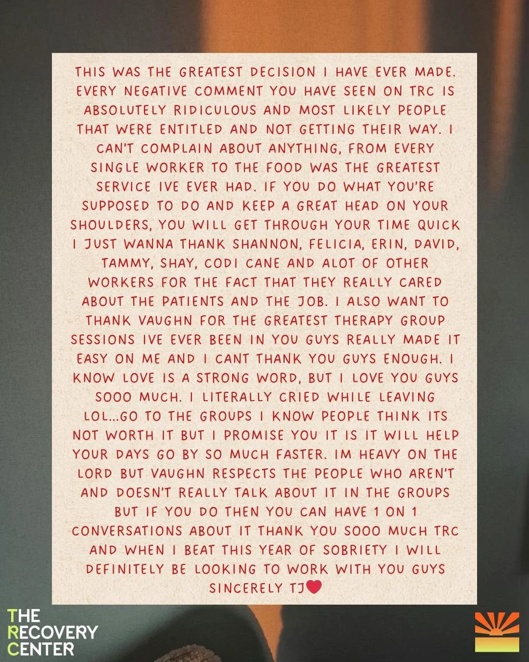 Reading this meant so much to our entire team. 💙

Thank you for taking the time to share your experience so openly and honestly. Hearing how supported, cared for, and encouraged you felt, from our staff to the groups to even the small day-to-day mom