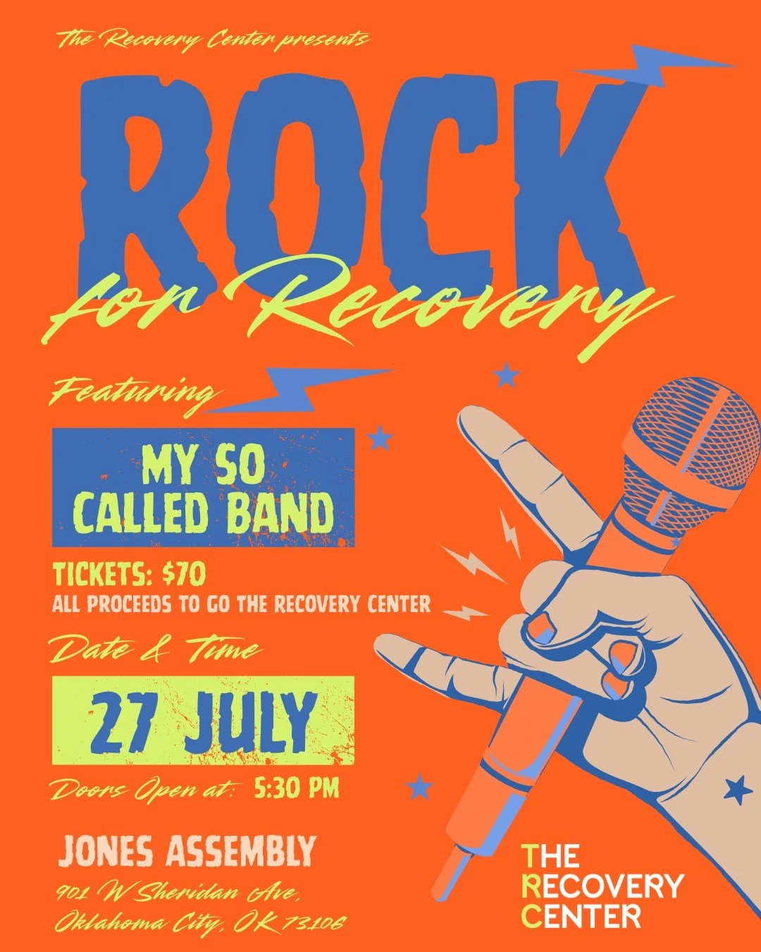 🎟️ General Admission tickets are officially LIVE for Rock for Recovery!

Join us on July 27th at The Jones Assembly for an unforgettable night featuring My So Called Band, Oklahoma&rsquo;s favorite &lsquo;90s cover band &mdash; all while supporting 