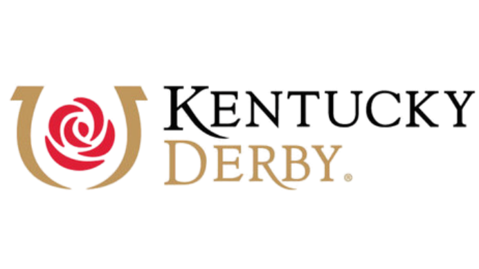 Kentucky Derby logo featuring a red rose with a horseshoe around it.