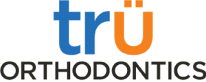 Logo for Trü Orthodontics with blue and orange lettering