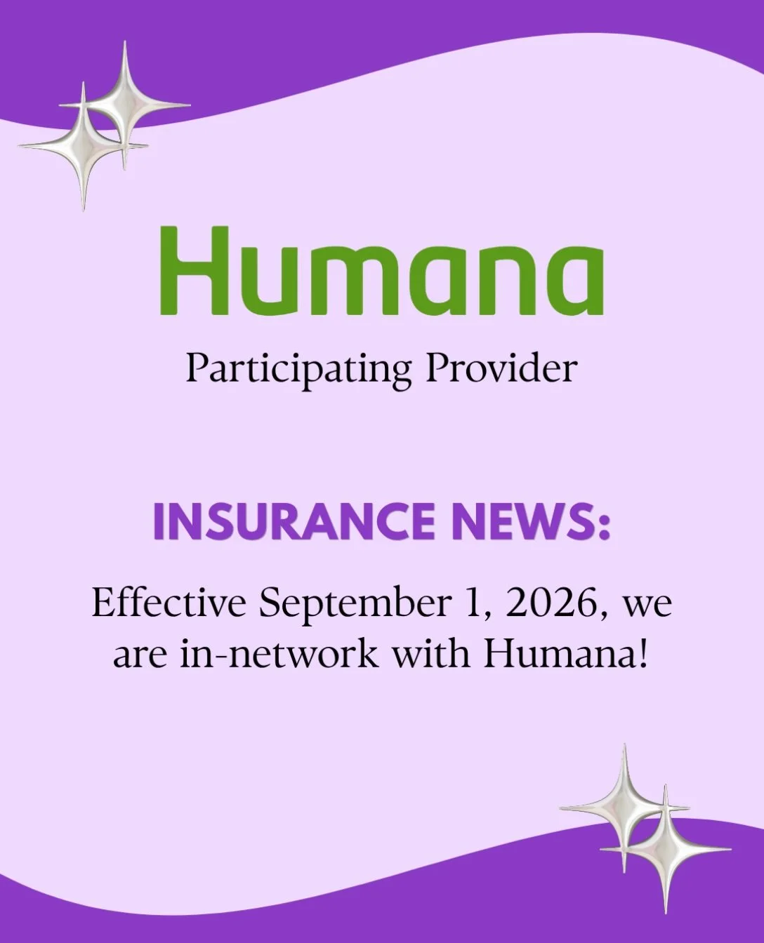 We are so excited to announce that we will officially be in-network with Humana starting on September 1st! If you are a Humana member and interested in making an appointment with us, call (540) 450-5300 and we&rsquo;ll get you on the books asap! 🗓️?