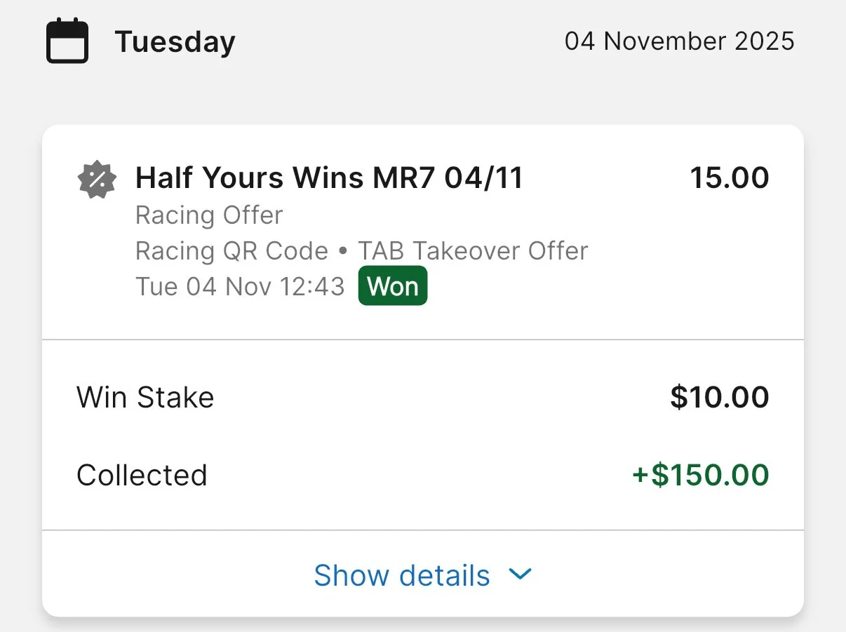  The winning bet slip: TAB’s ‘Takeover’ special. 