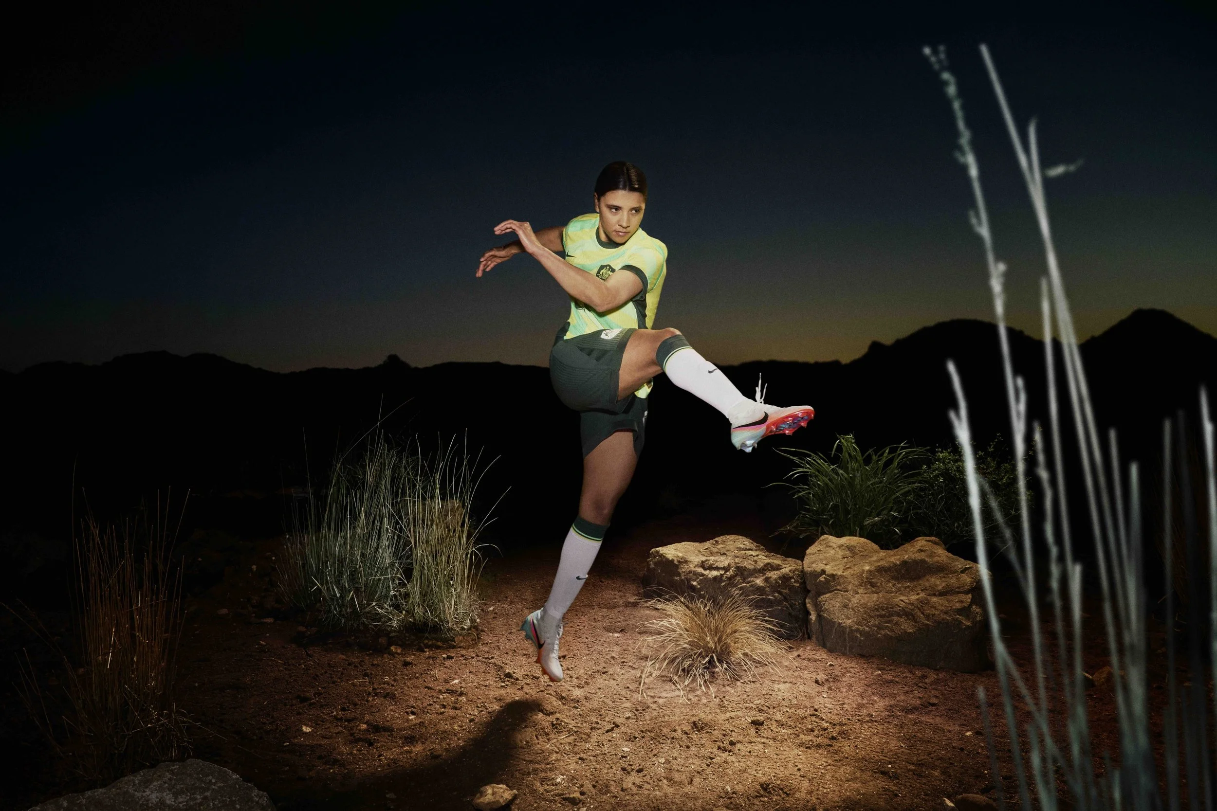 Sam Kerr wearing her Nike Mercurial Superfly signature boots, celebrating her legacy with the Matildas. Photo courtesy of Nike. 