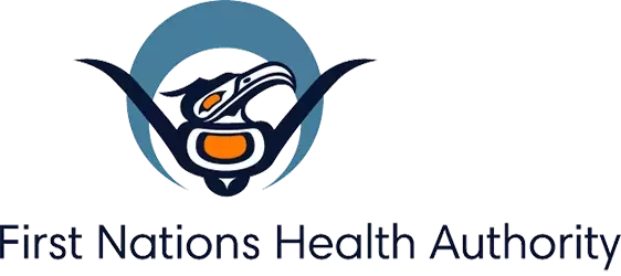 Logo of the First Nations Health Authority featuring a stylized whale head with a circular element and text underneath.