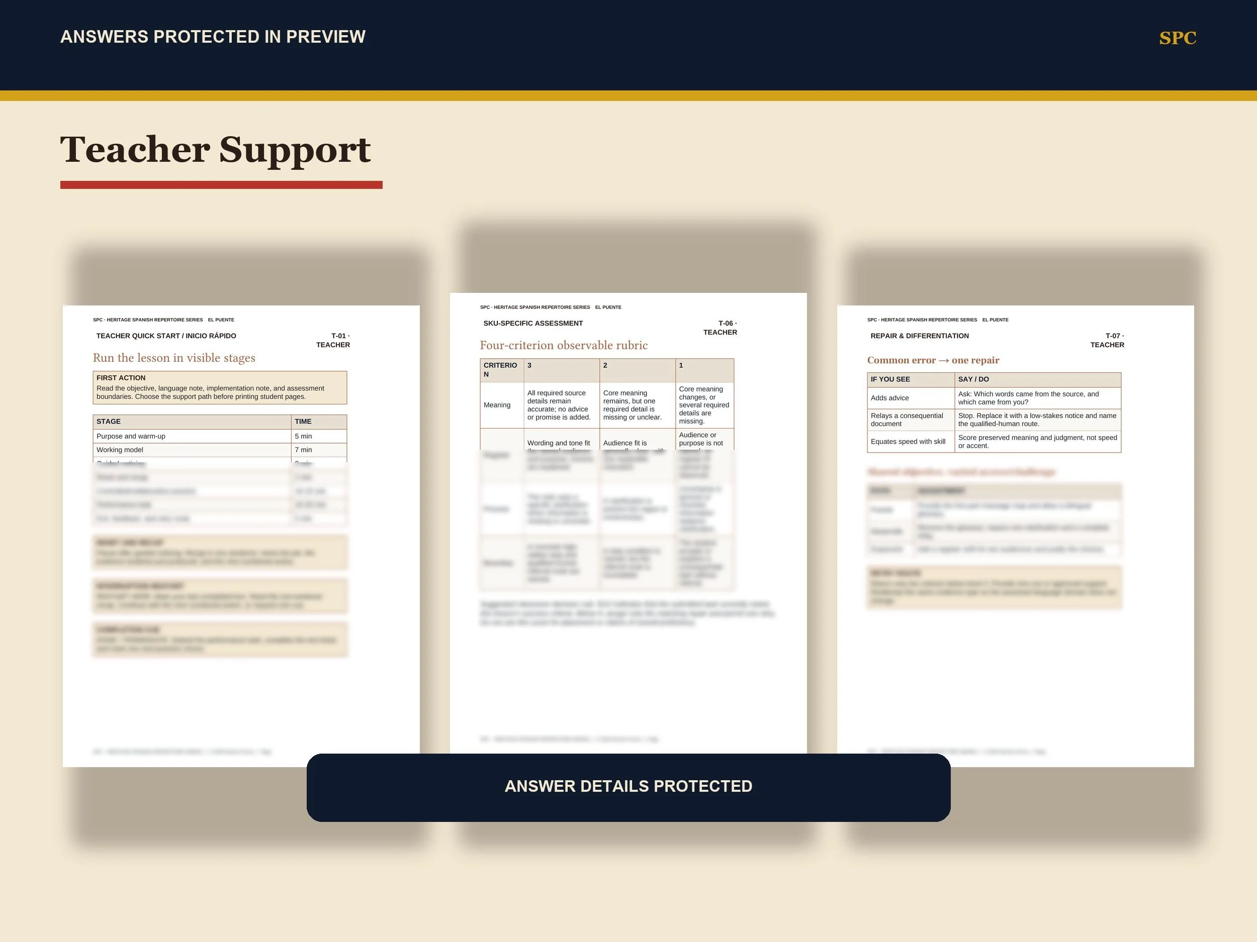El Puente teacher key rubric and differentiation preview